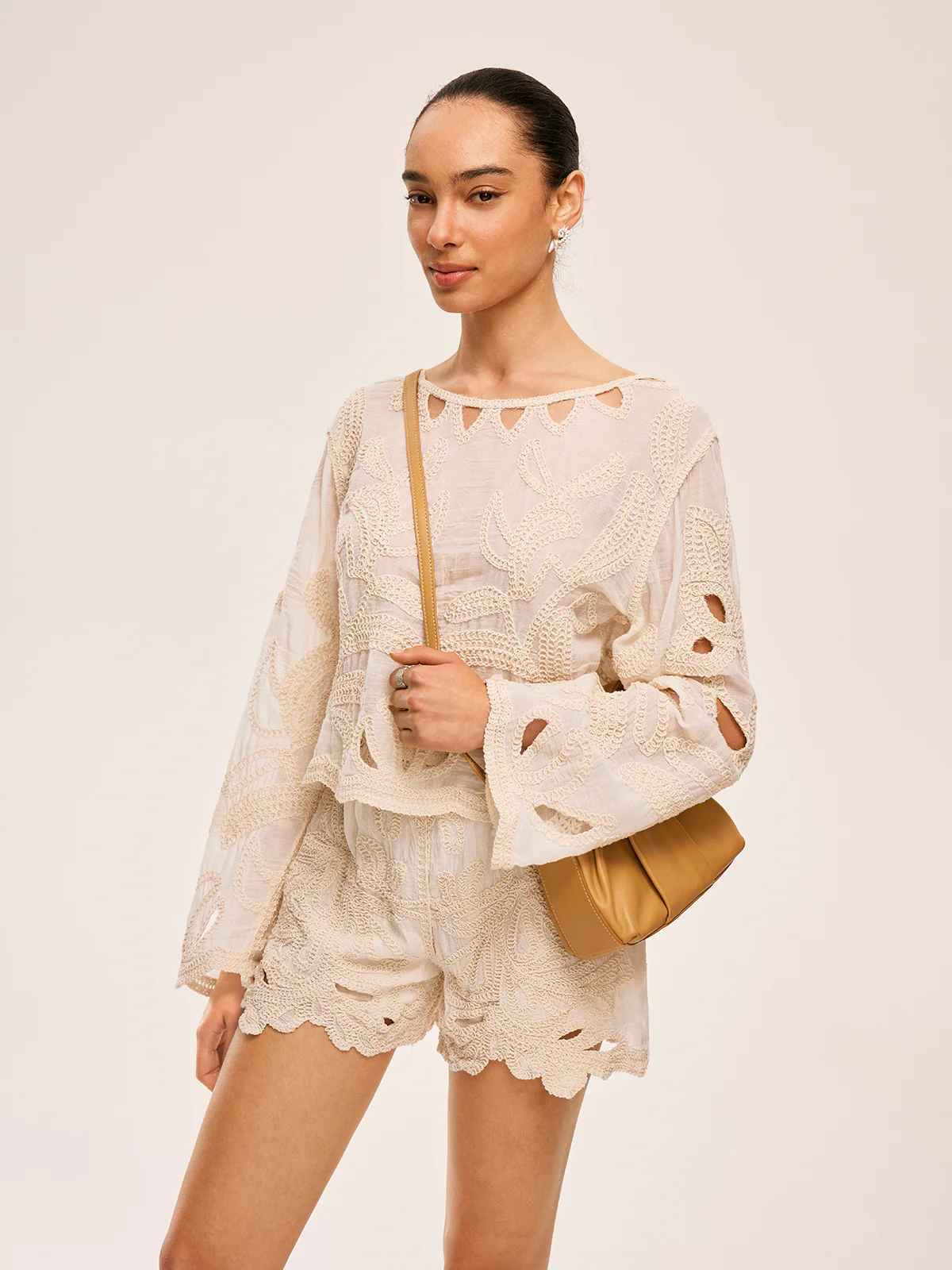 Embroidered Cut-Out Shorts Set - Takermore