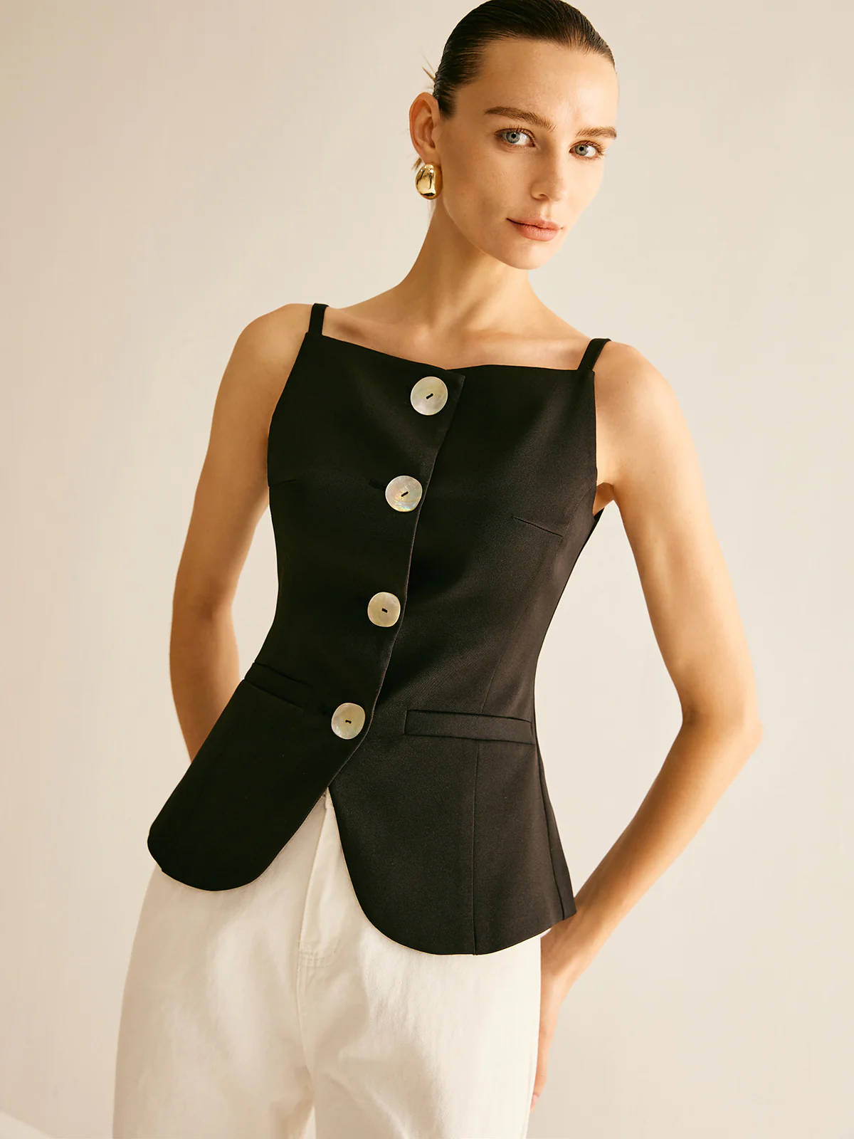 Button Split Cami Vest - Takermore