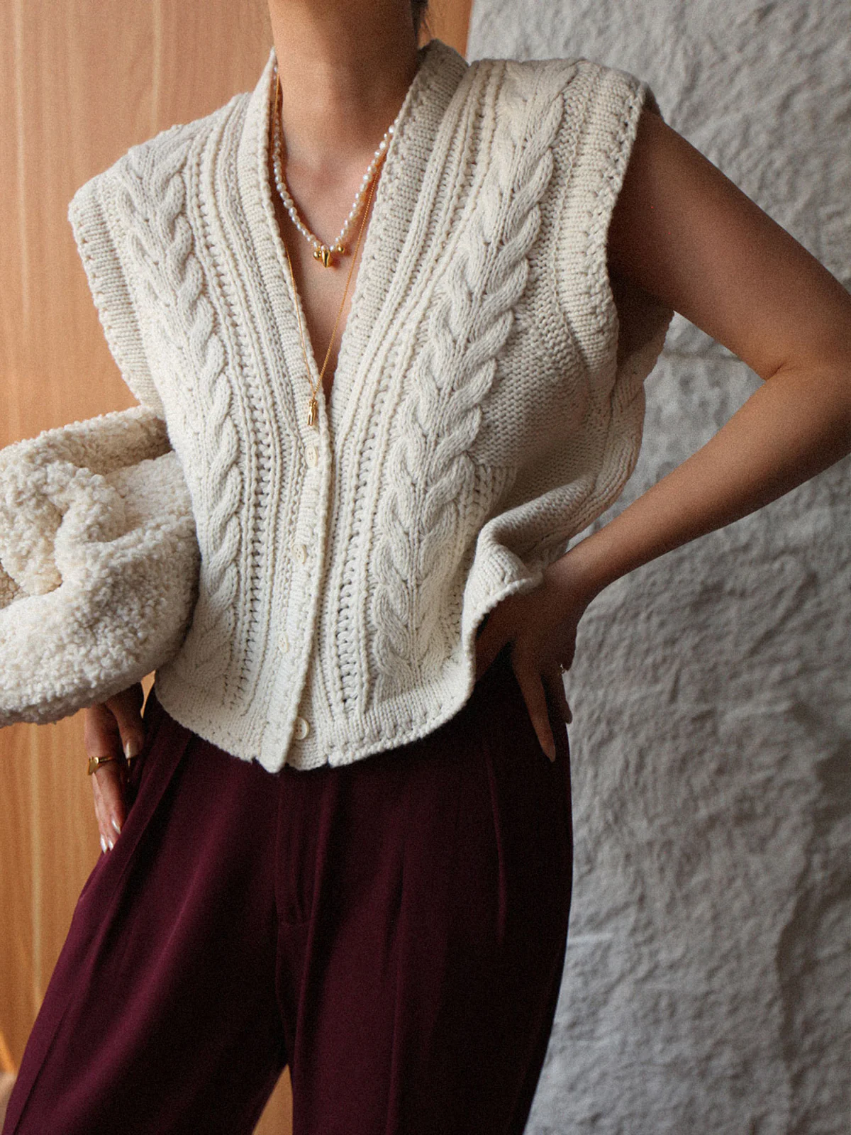 Chunky Knit V-Neck Button Cardigan - Takermore