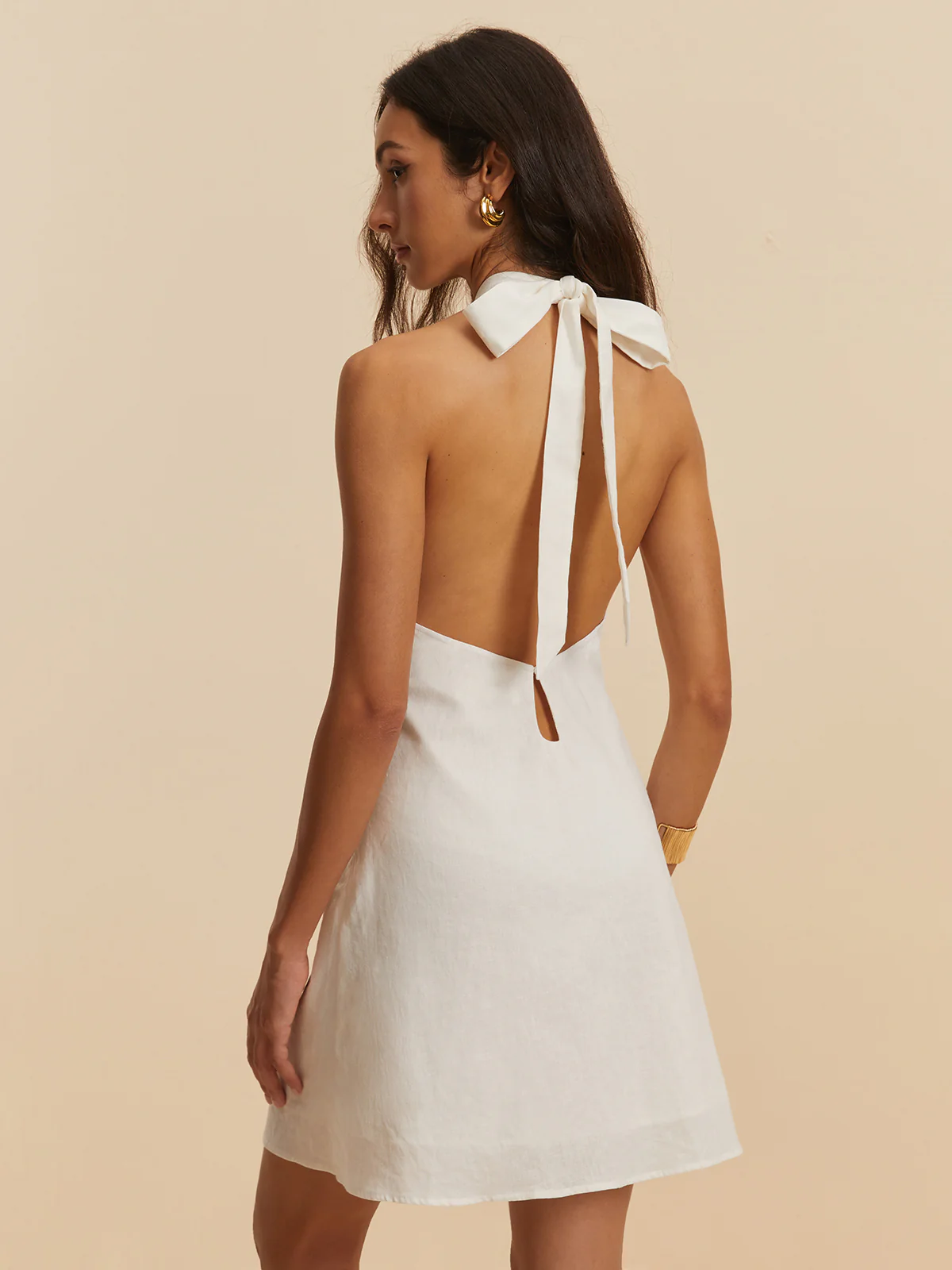 Cotton & Linen Backless Halter Dress - Takermore