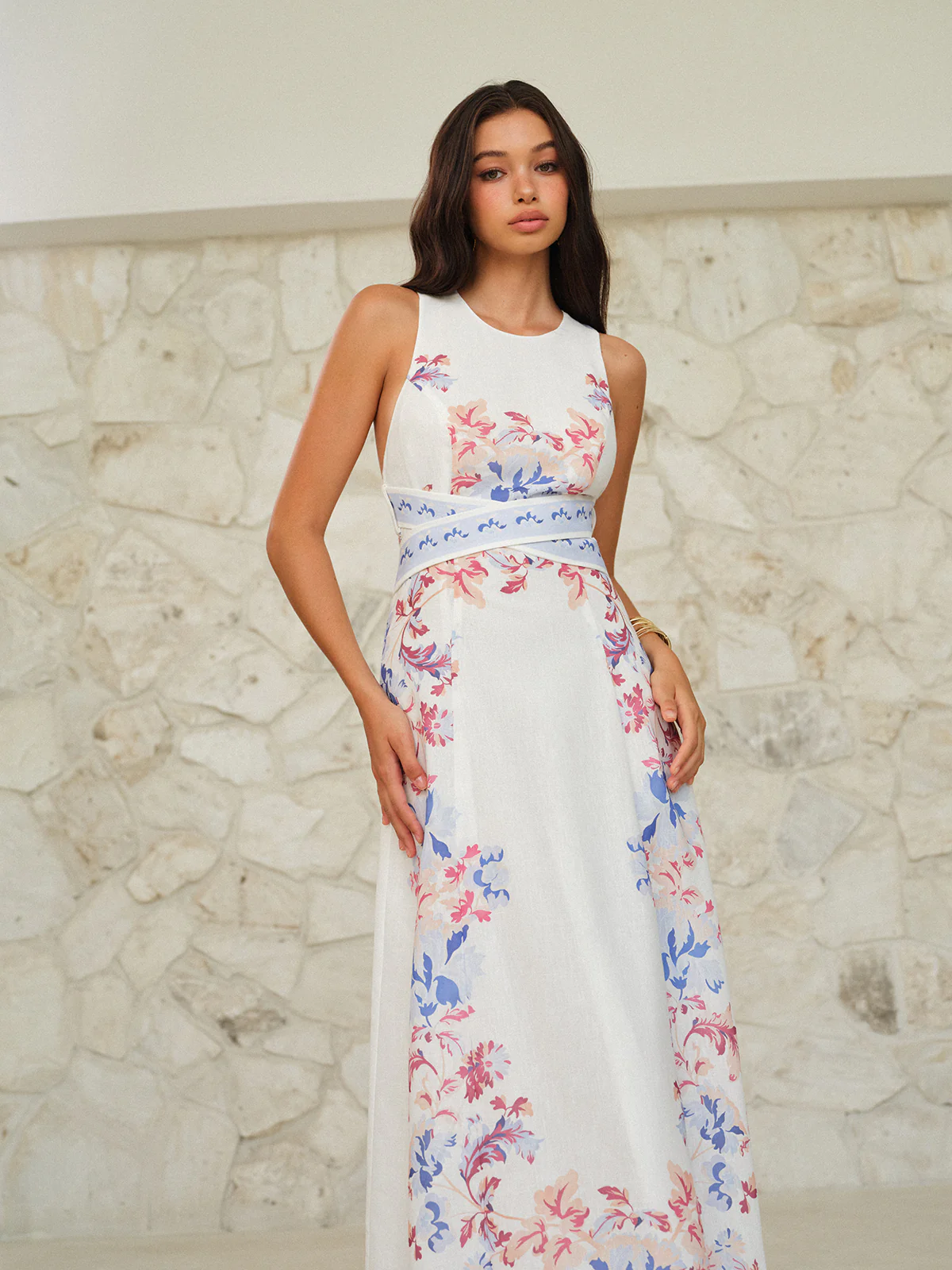 Sleeveless Floral Print Maxi Dress - Takermore