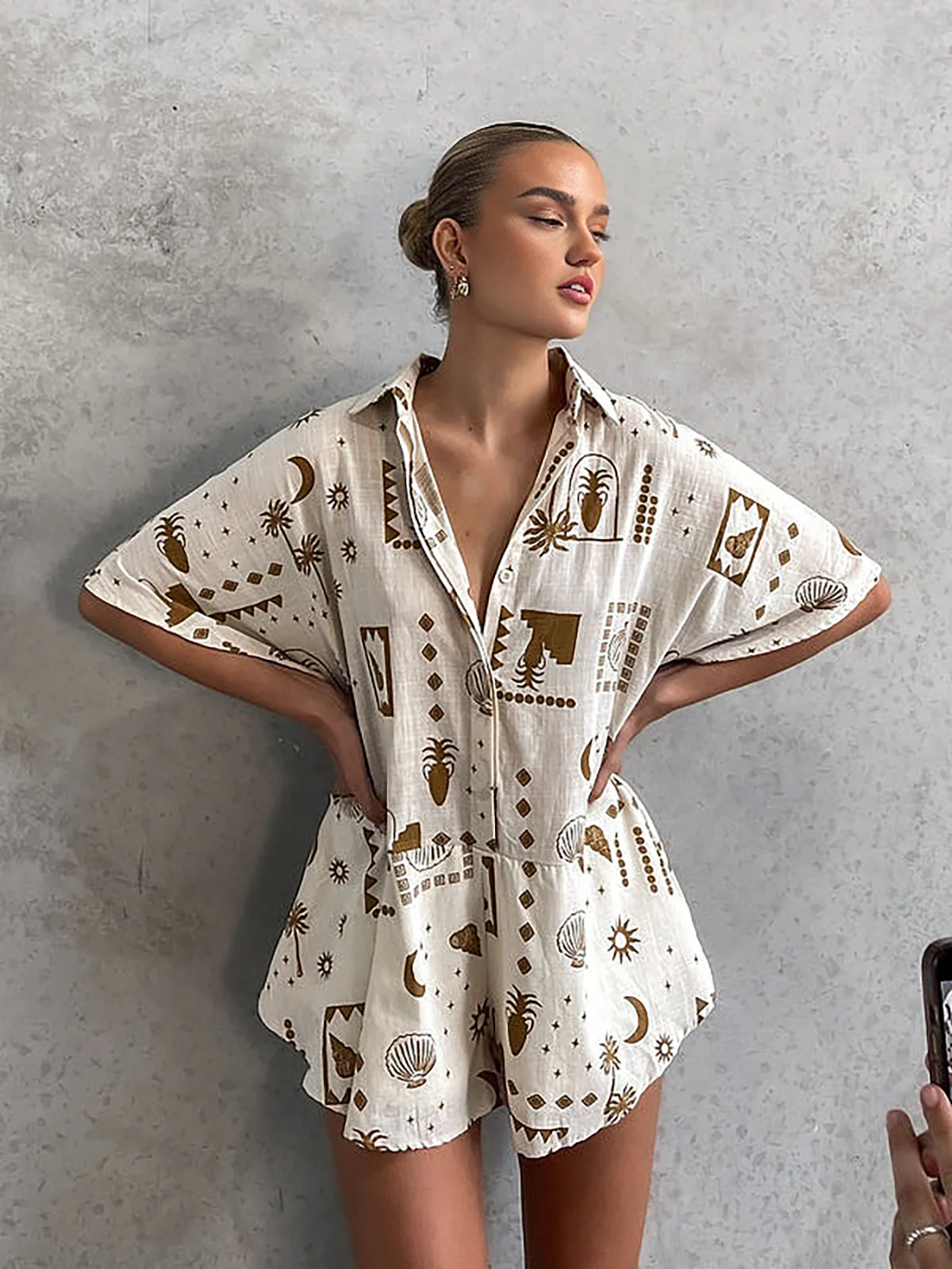 Semi-Sheer Loosen Print Jumpsuit - Takermore