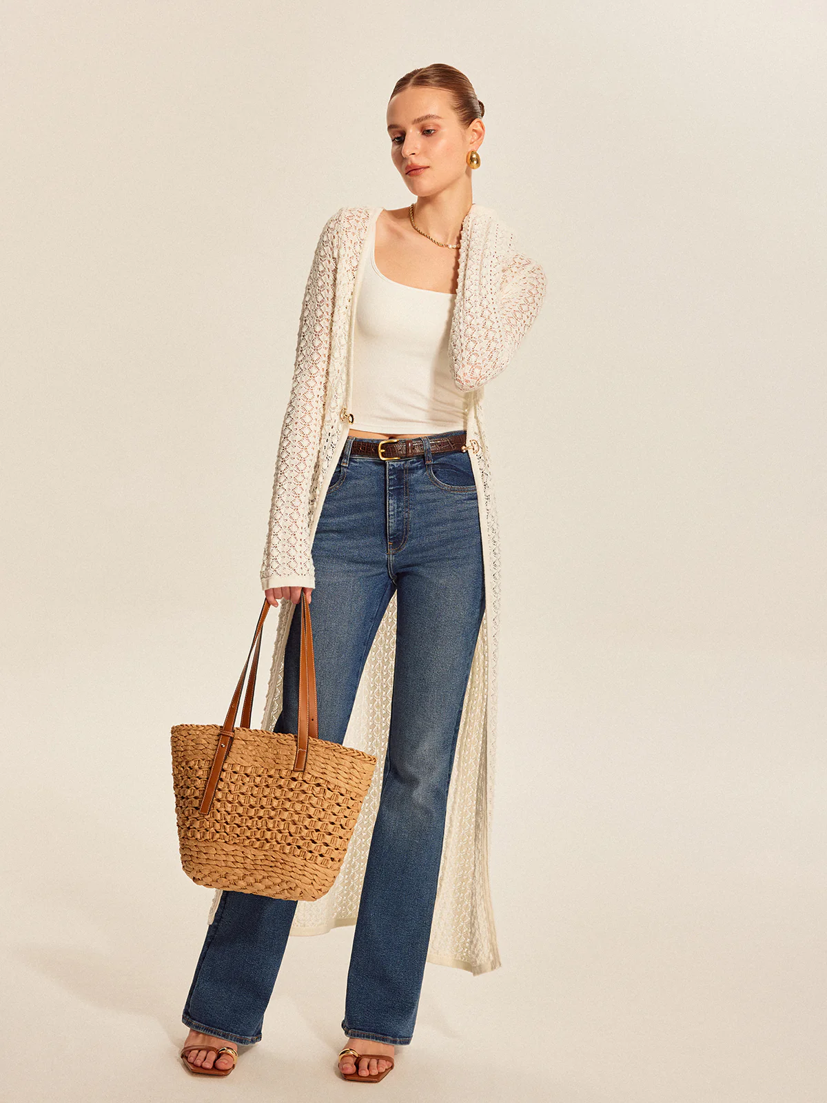 Lace Knit Metal Detail Cardigan - Takermore