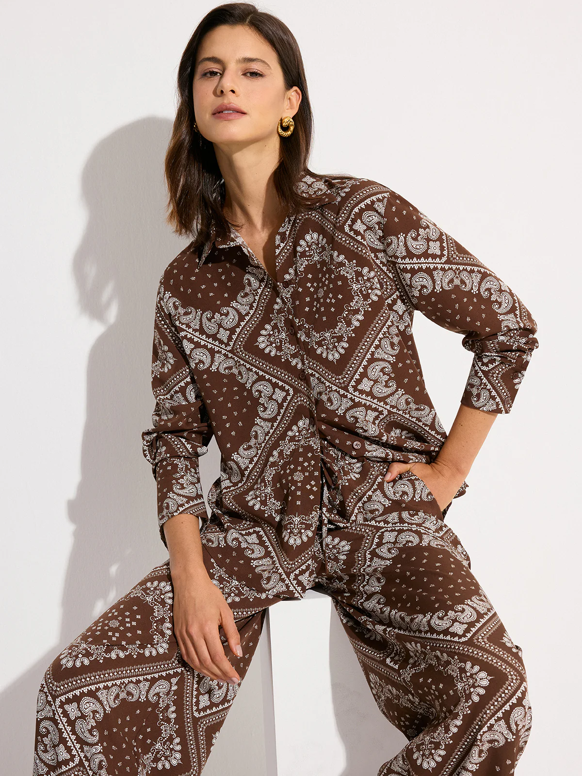 Paisley Print Oversized Shirt - Takermore