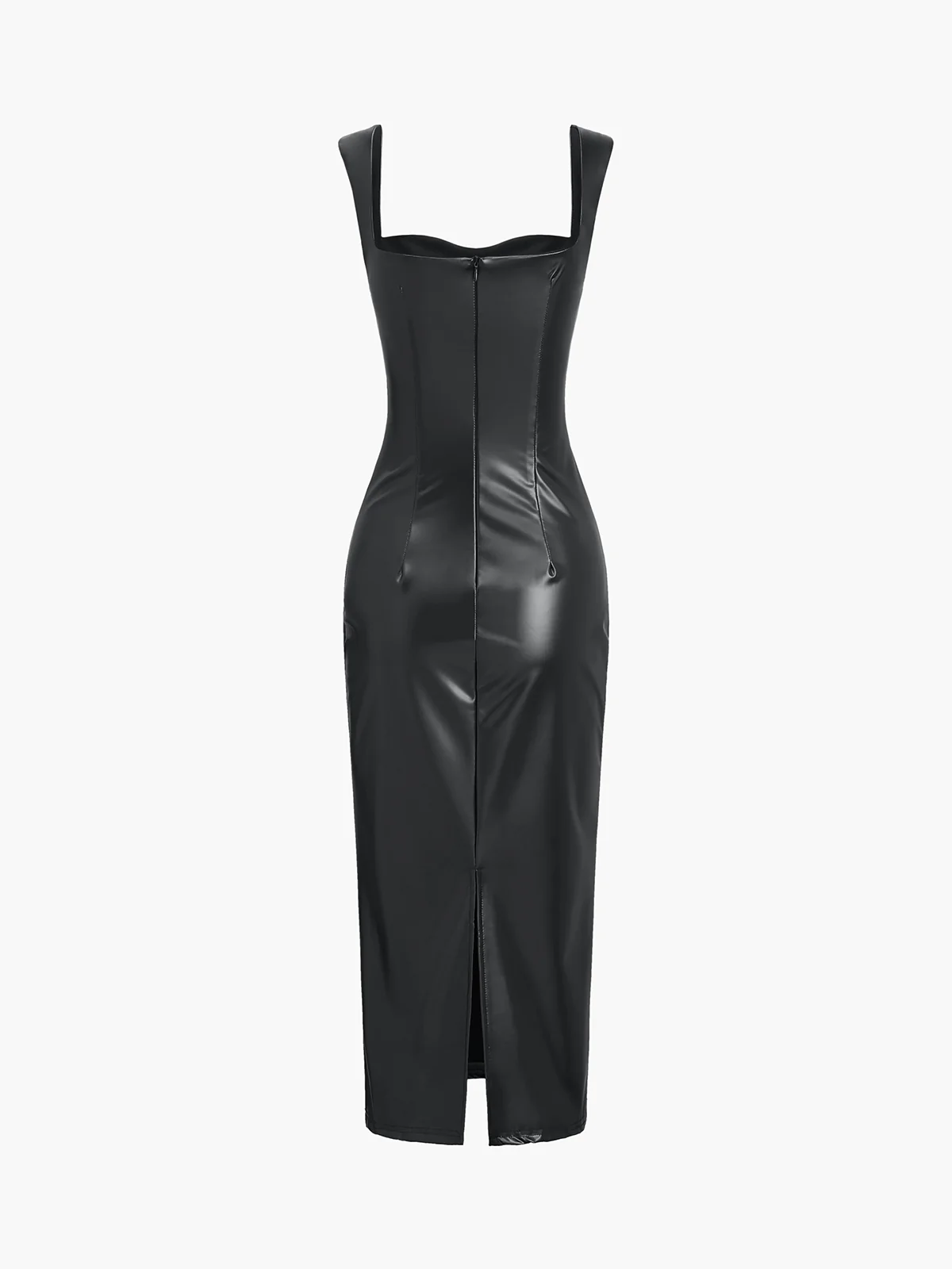 Faux Leather Bodycon Midi Dress - Takermore