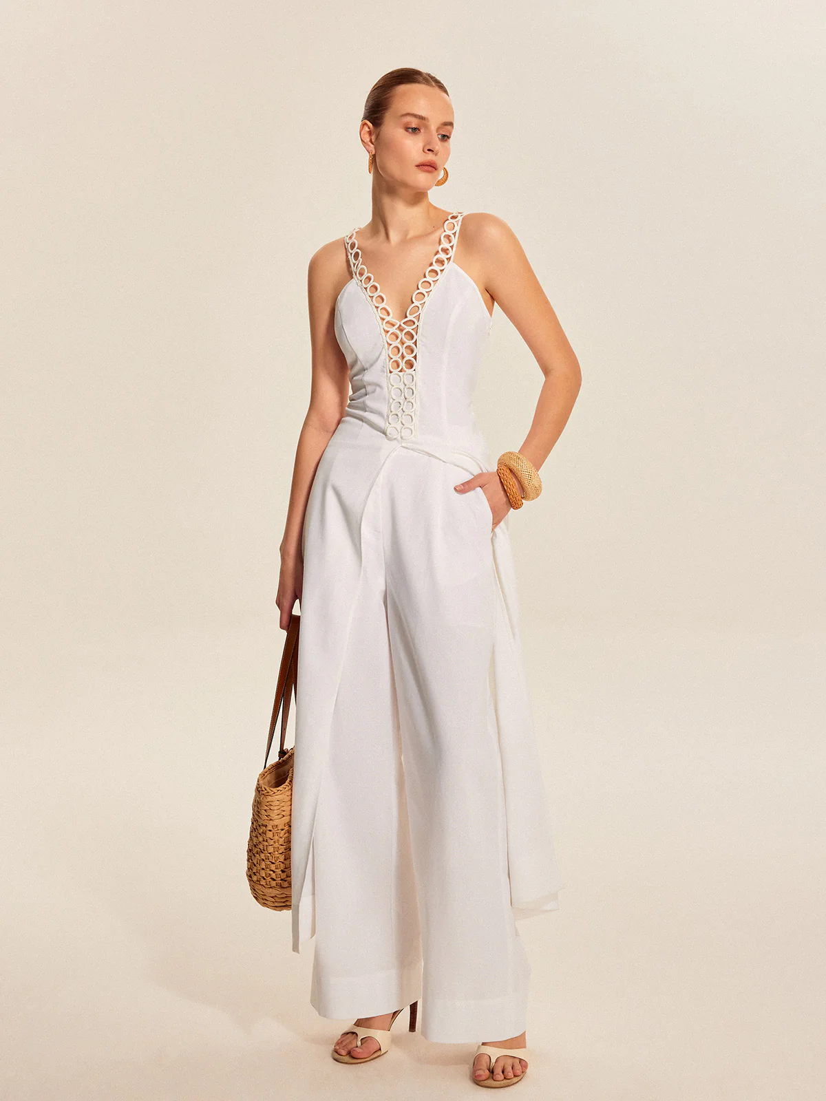 Mid-Waist Wide-Leg Pants With Pockets - Takermore