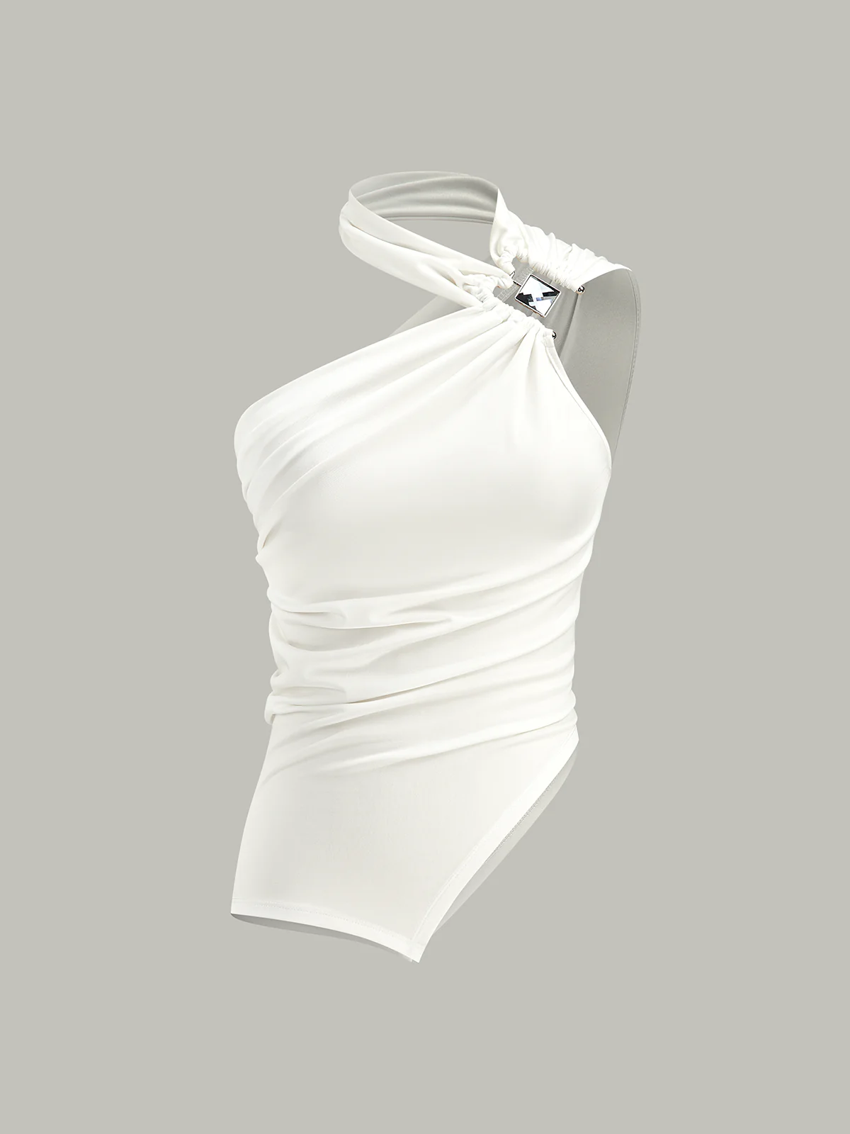 Asymmetrical Halter Neck Ruched Top - Takermore