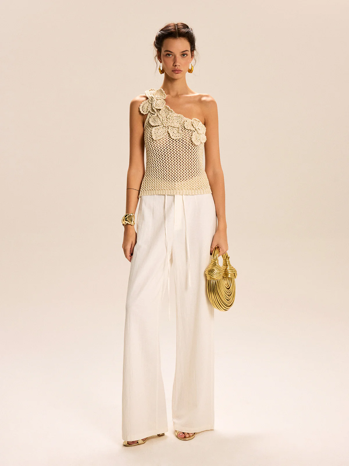 One-Shoulder Floral Crochet Knit Top - Takermore