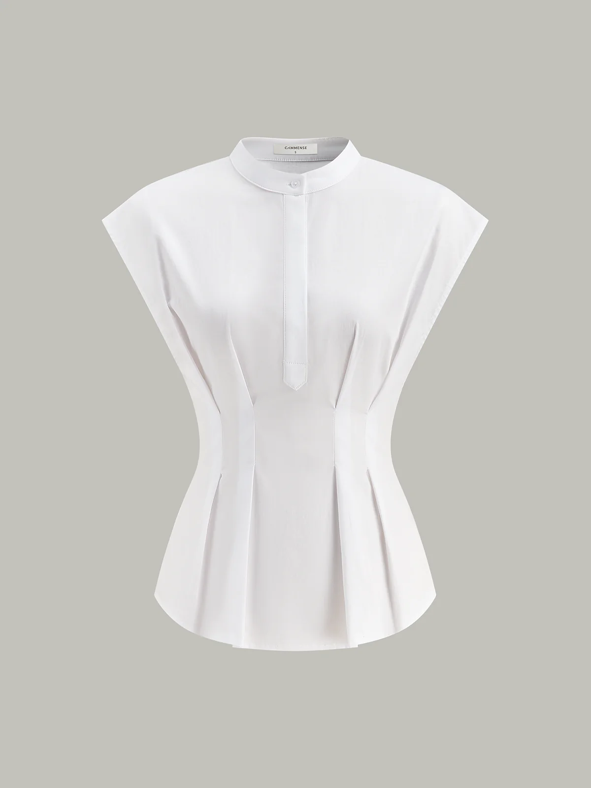 Mandarin-Collar Cap-Sleeve Peplum Shirt - Takermore