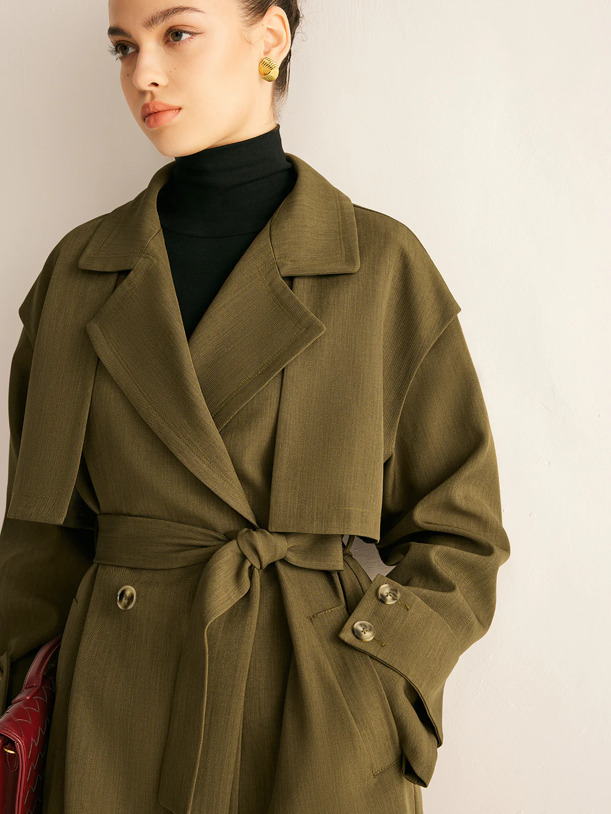 Retro Belted Long Trench Coat - Takermore
