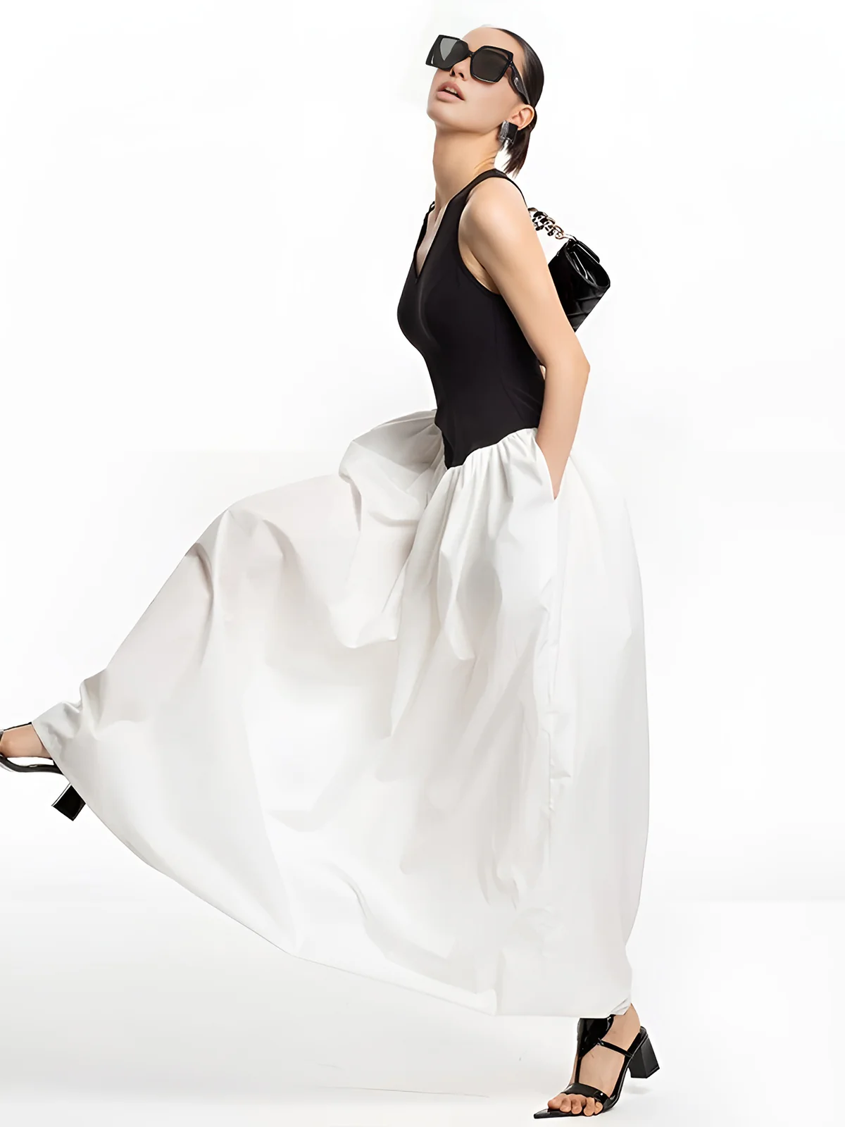 Semi-Sheer Color Block Panel Pockets Dress - Takermore