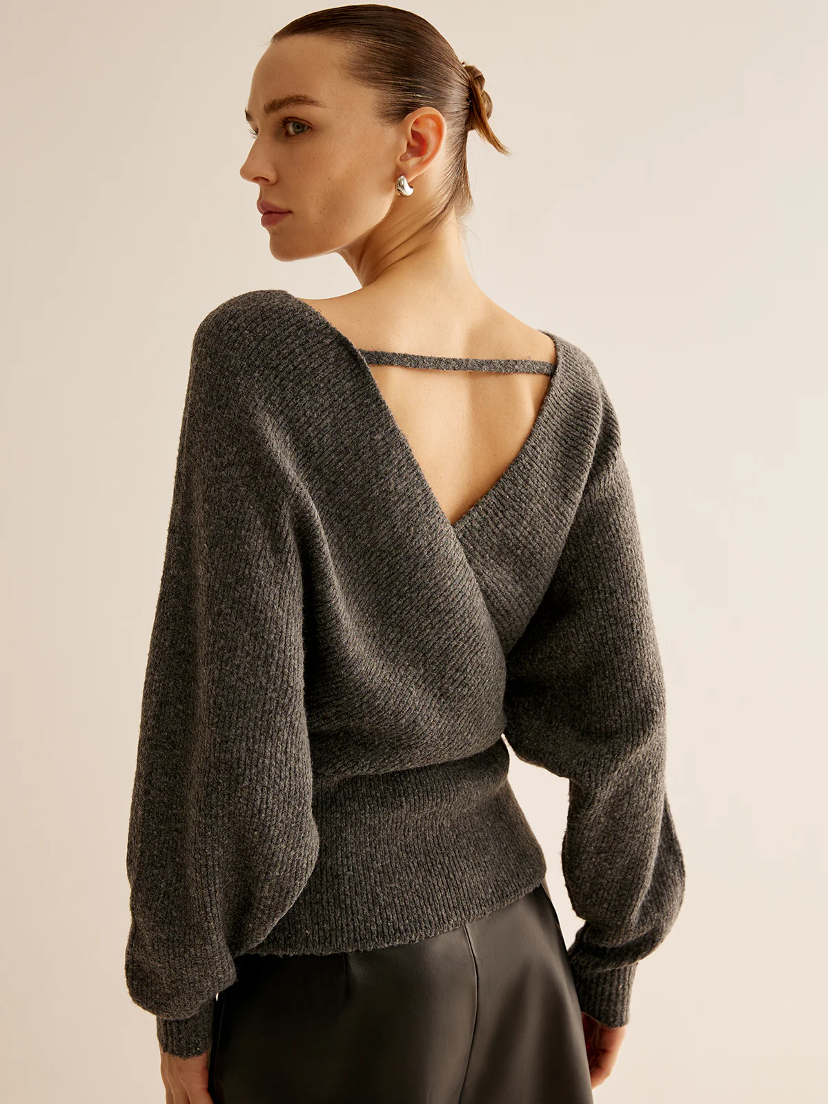 Ribbed Criss Cross Cinched Sweater - Takermore