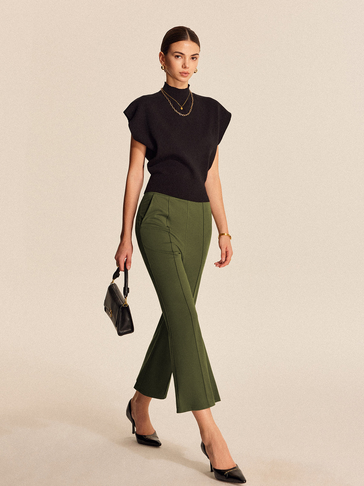 High-Waist Pocket Flared Cropped Pants - Takermore