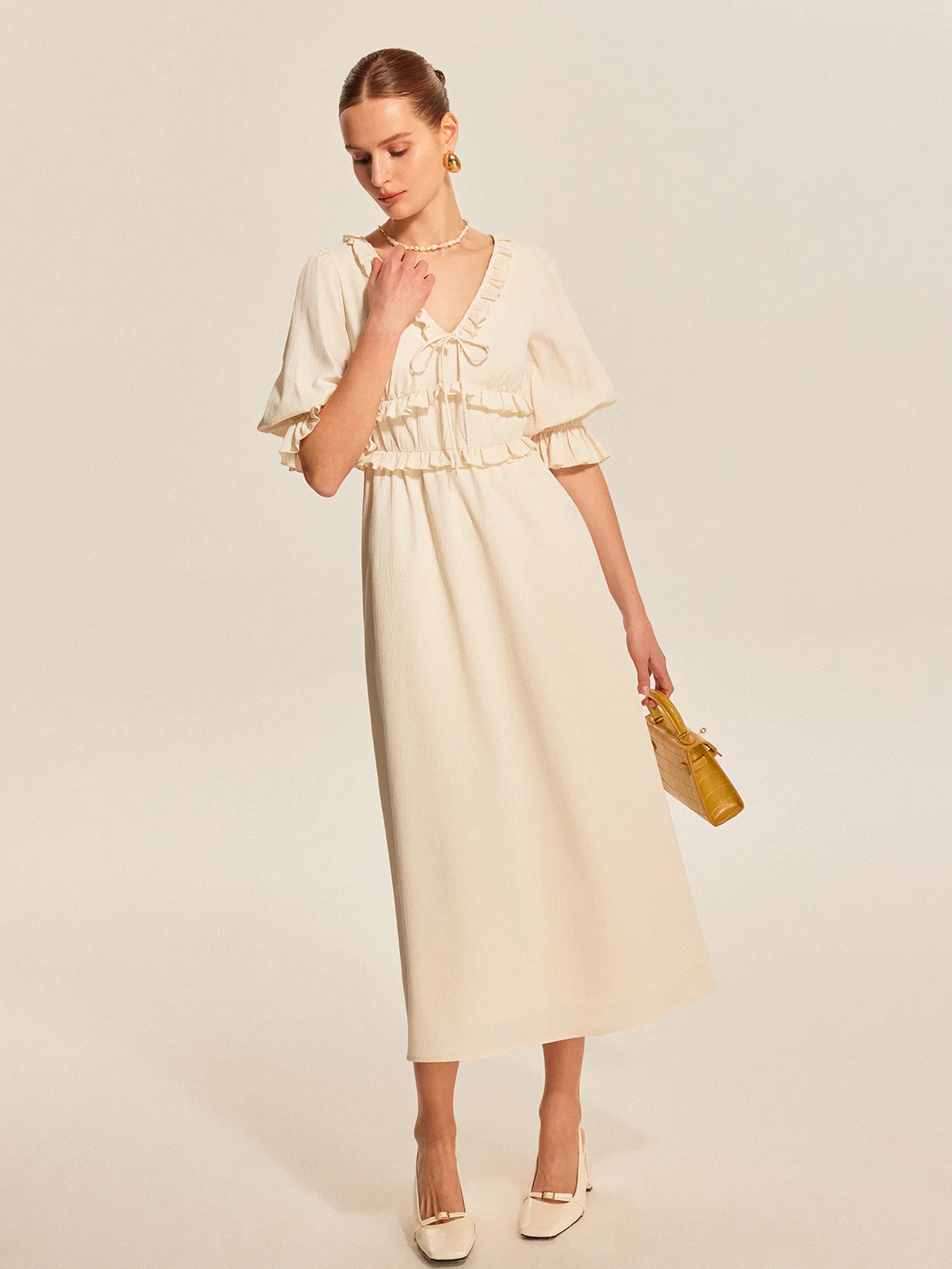 Ruffle Trim Drawstring Dress - Takermore