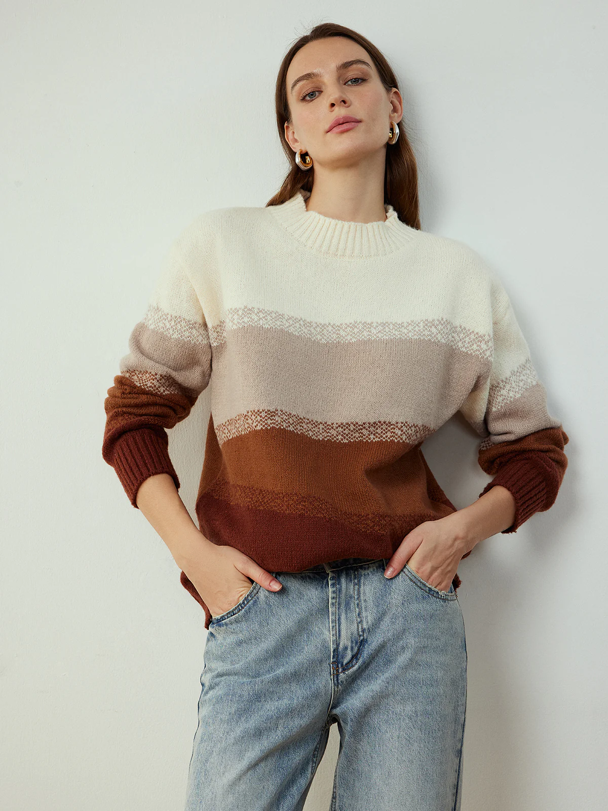 Color Block Shift Pullover Sweater - Takermore