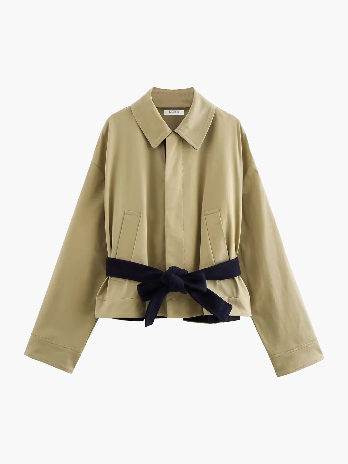 Contrast Belt Button Trench Coat - Takermore