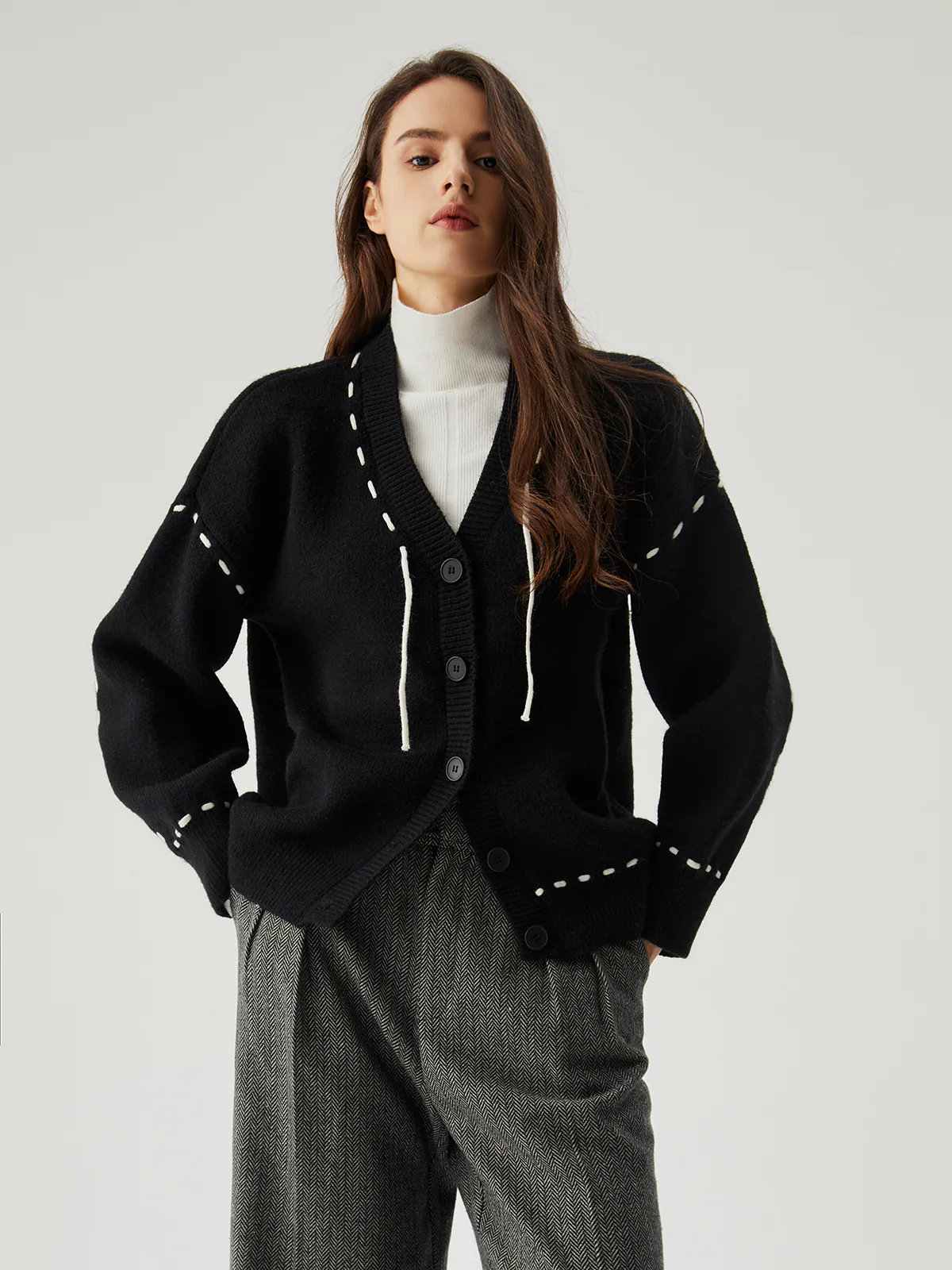 Knit Contrast Trim Button Down Cardigan - Takermore