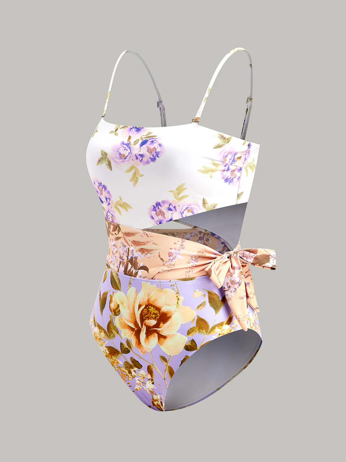 Print Cut-Out Bow Spaghetti Strap One-Piece Swimsuit - Takermore