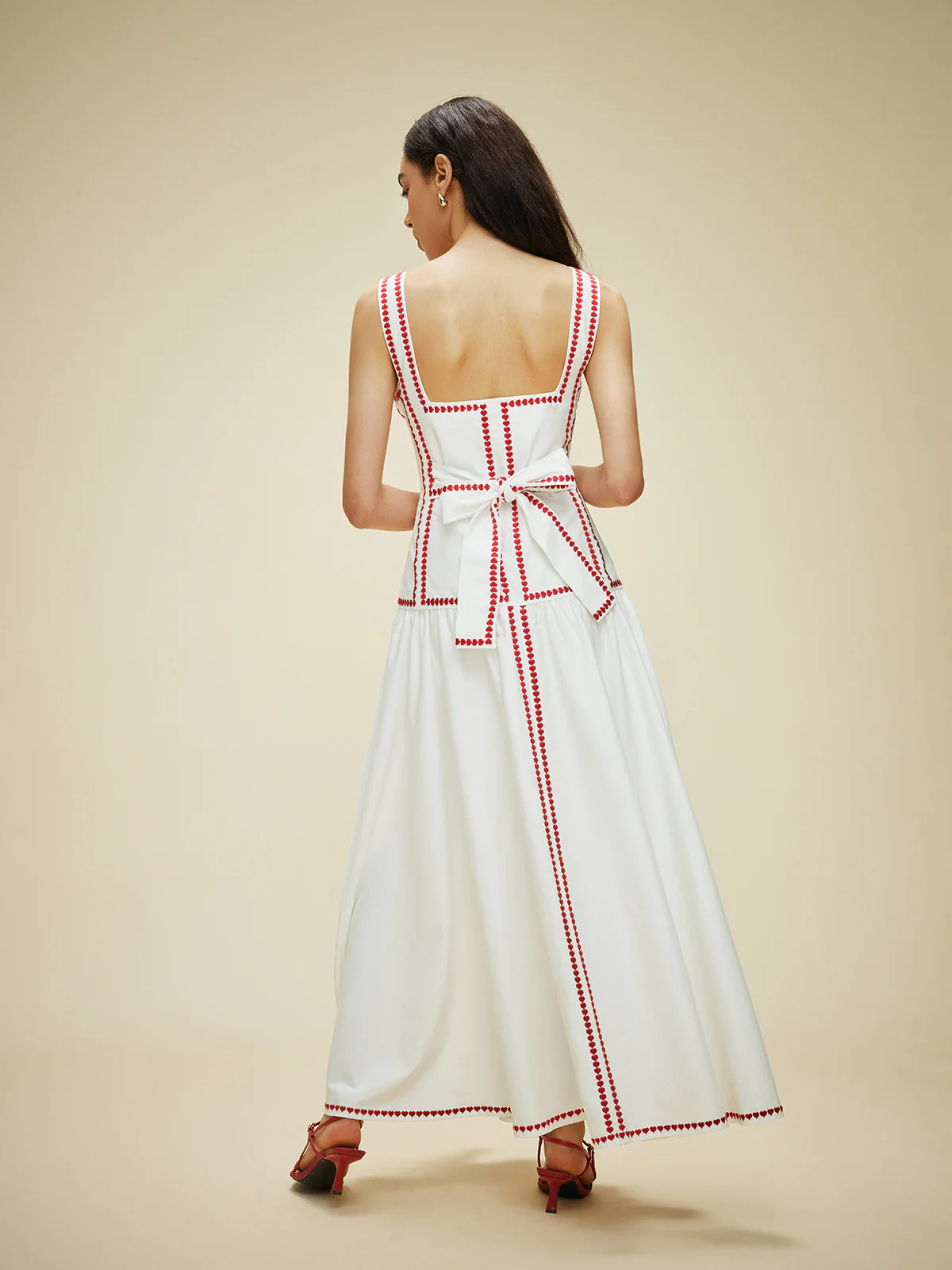 Cotton Contrast Trim Back Tie Dress - Takermore