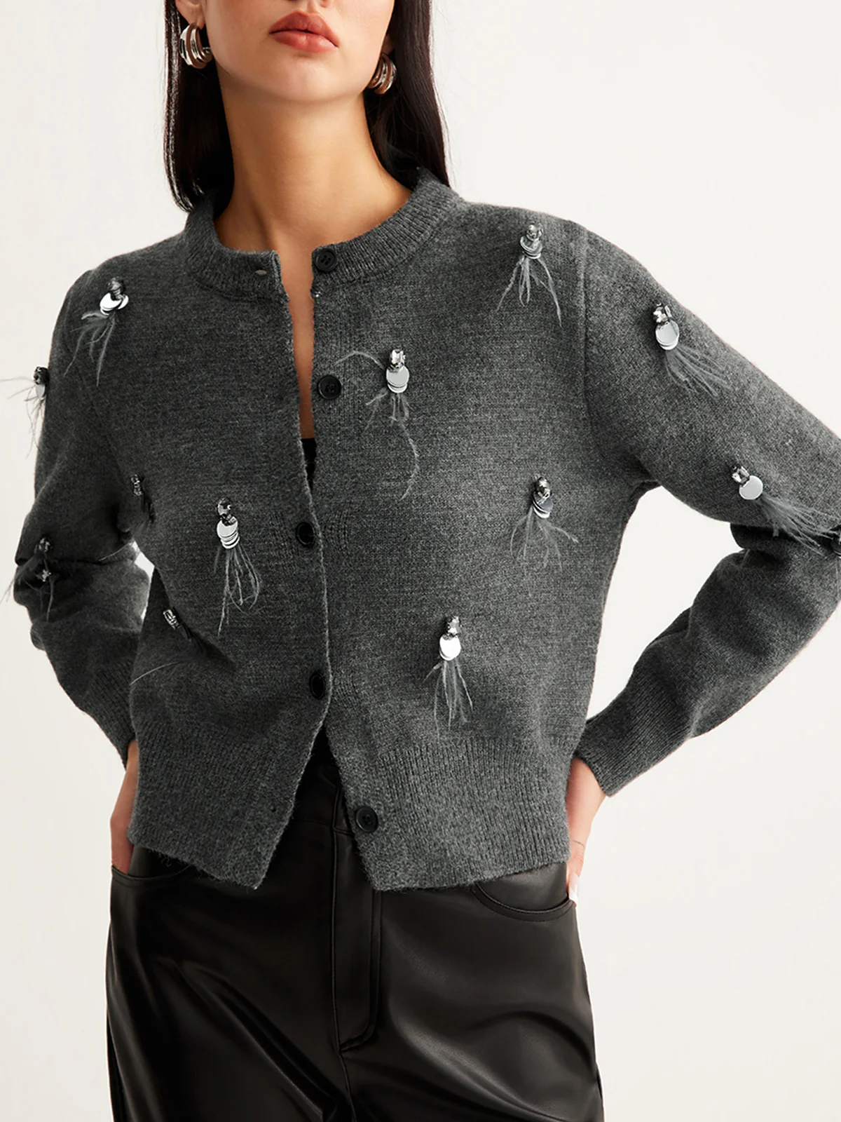 Leisure Button Sequins Cardigan - Takermore