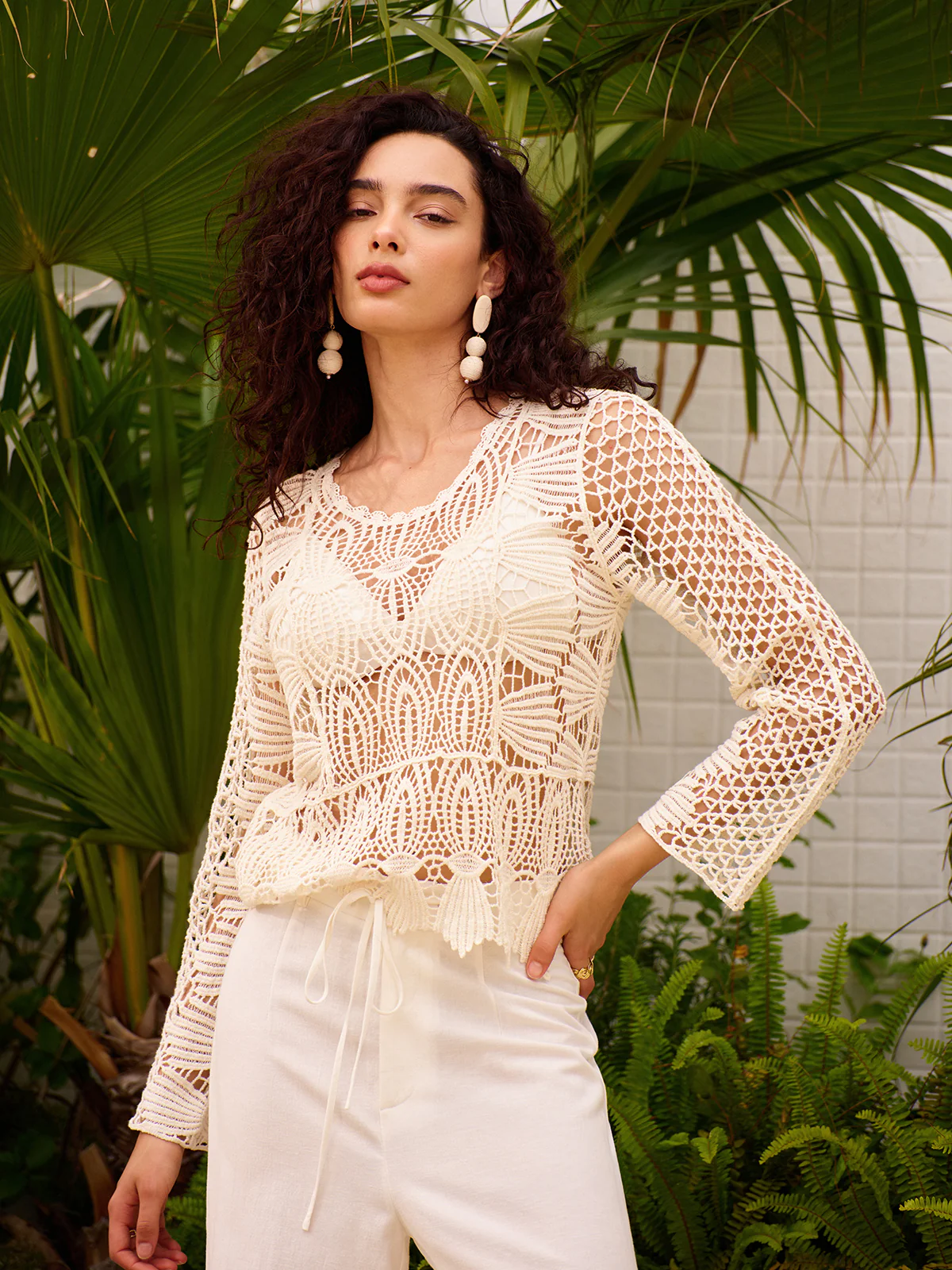 Sheer Cotton Crochet Knit Top - Takermore