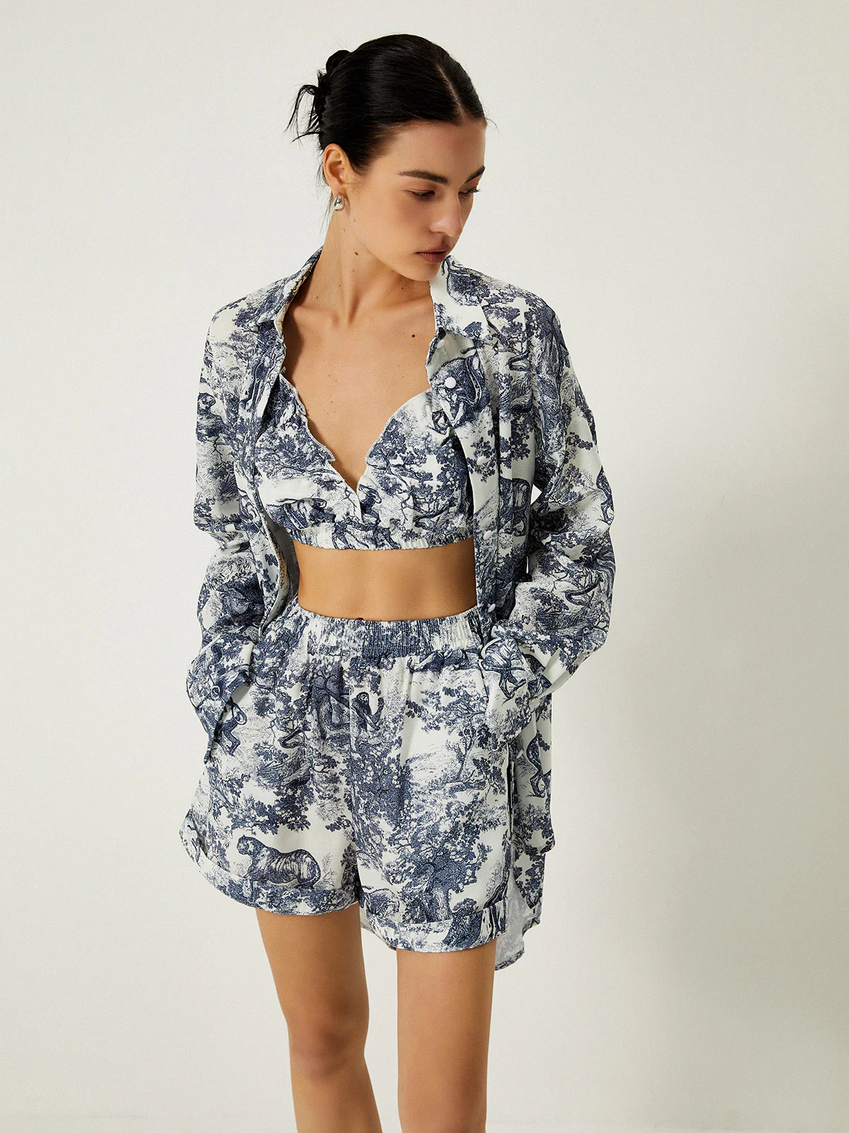 Floral Print Three Piece Shorts Set - Takermore