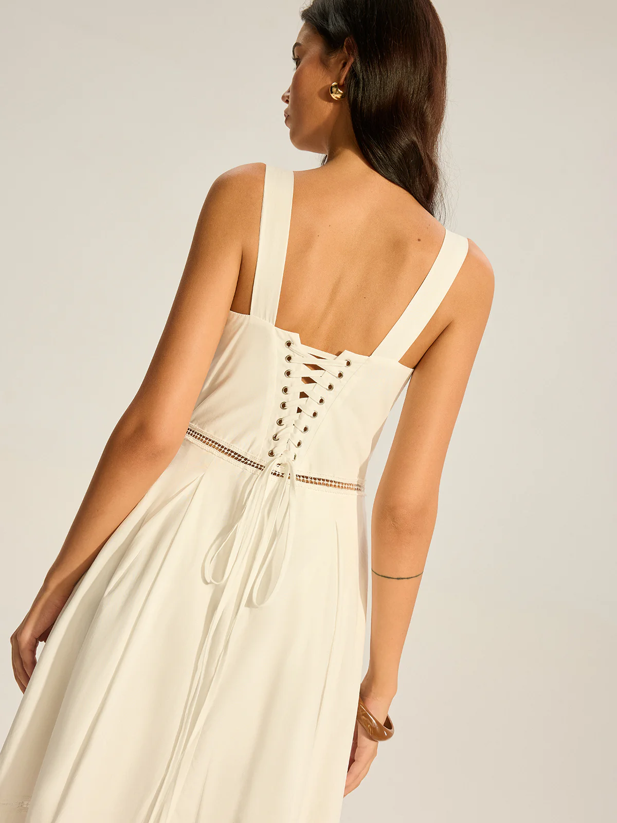 Lace-Panelled Back-Tie Cotton Maxi Dress - Takermore