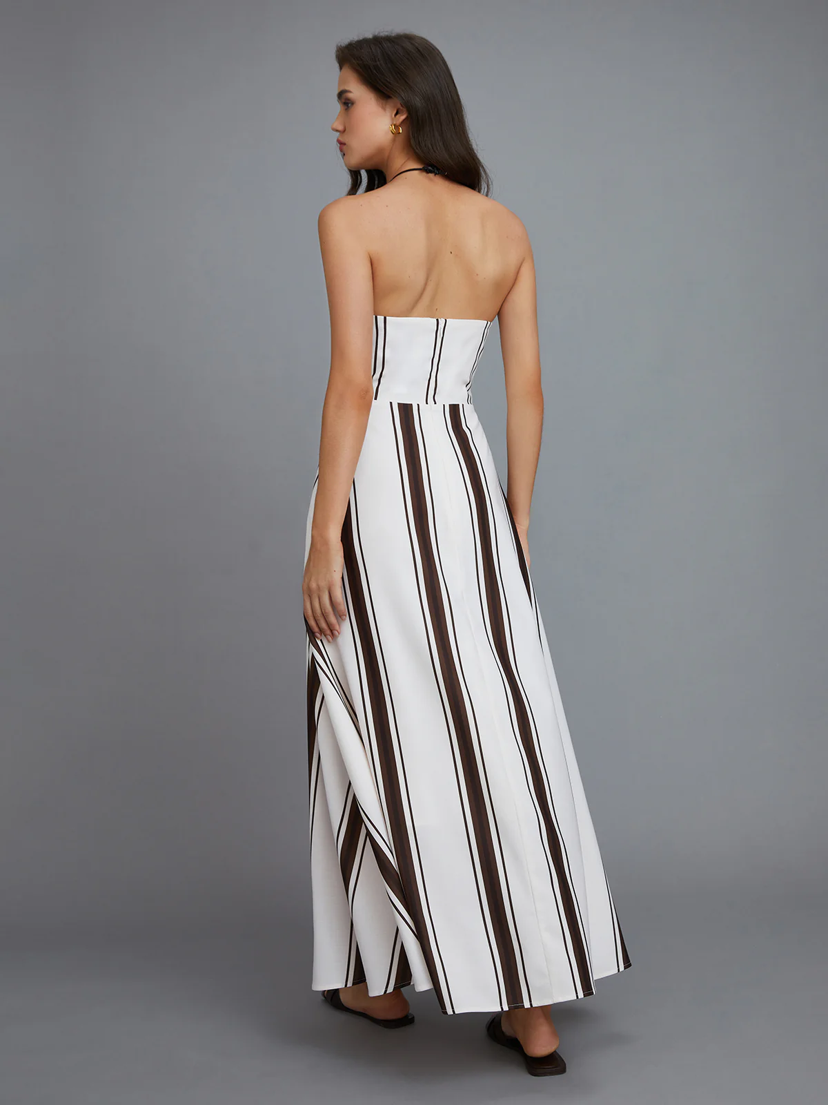 Striped Off-Shoulder Long Dress - Takermore