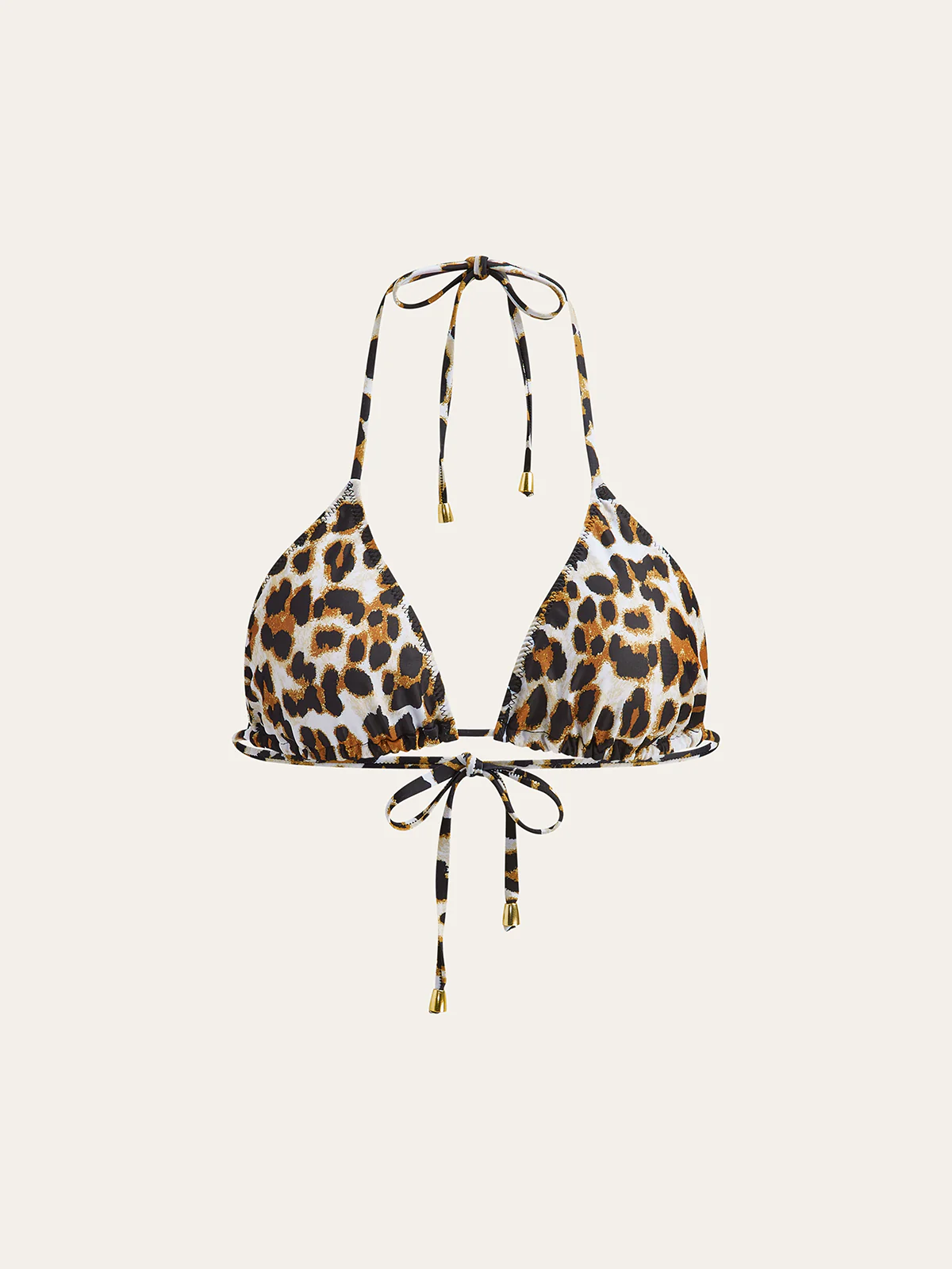 Leopard Print Triangle Bikini Top with Tie-Back - Takermore