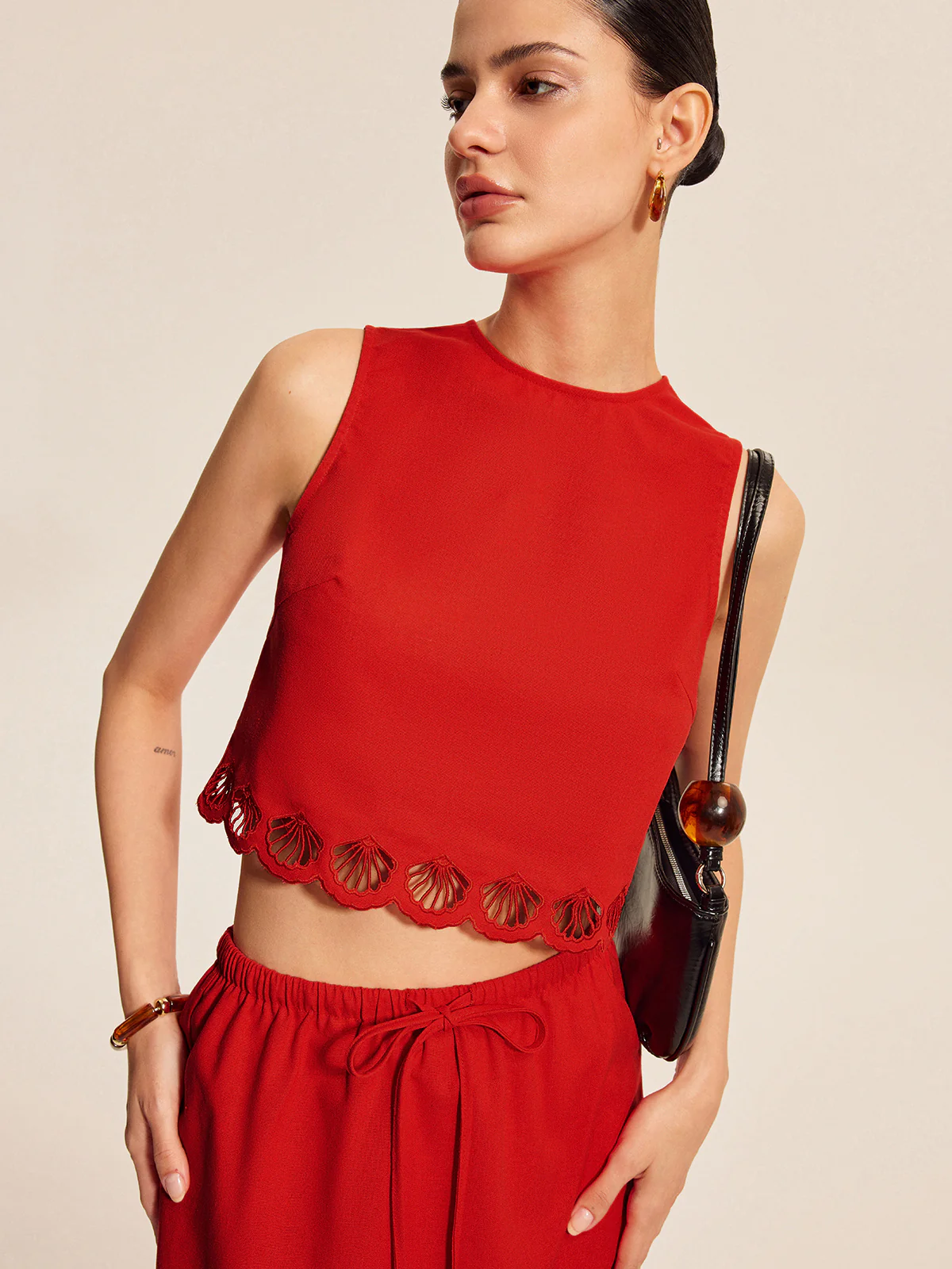 Cotton & Linen Scalloped Trim Skirt Set - Takermore