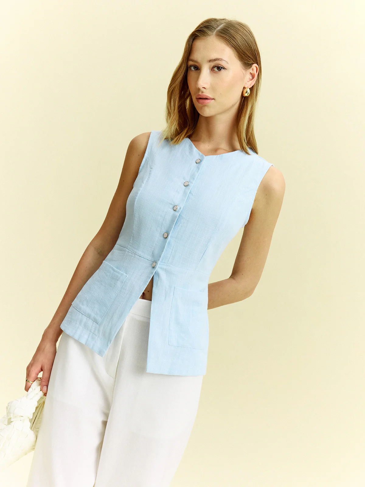 Sleeveless Button-Front Vest - Takermore