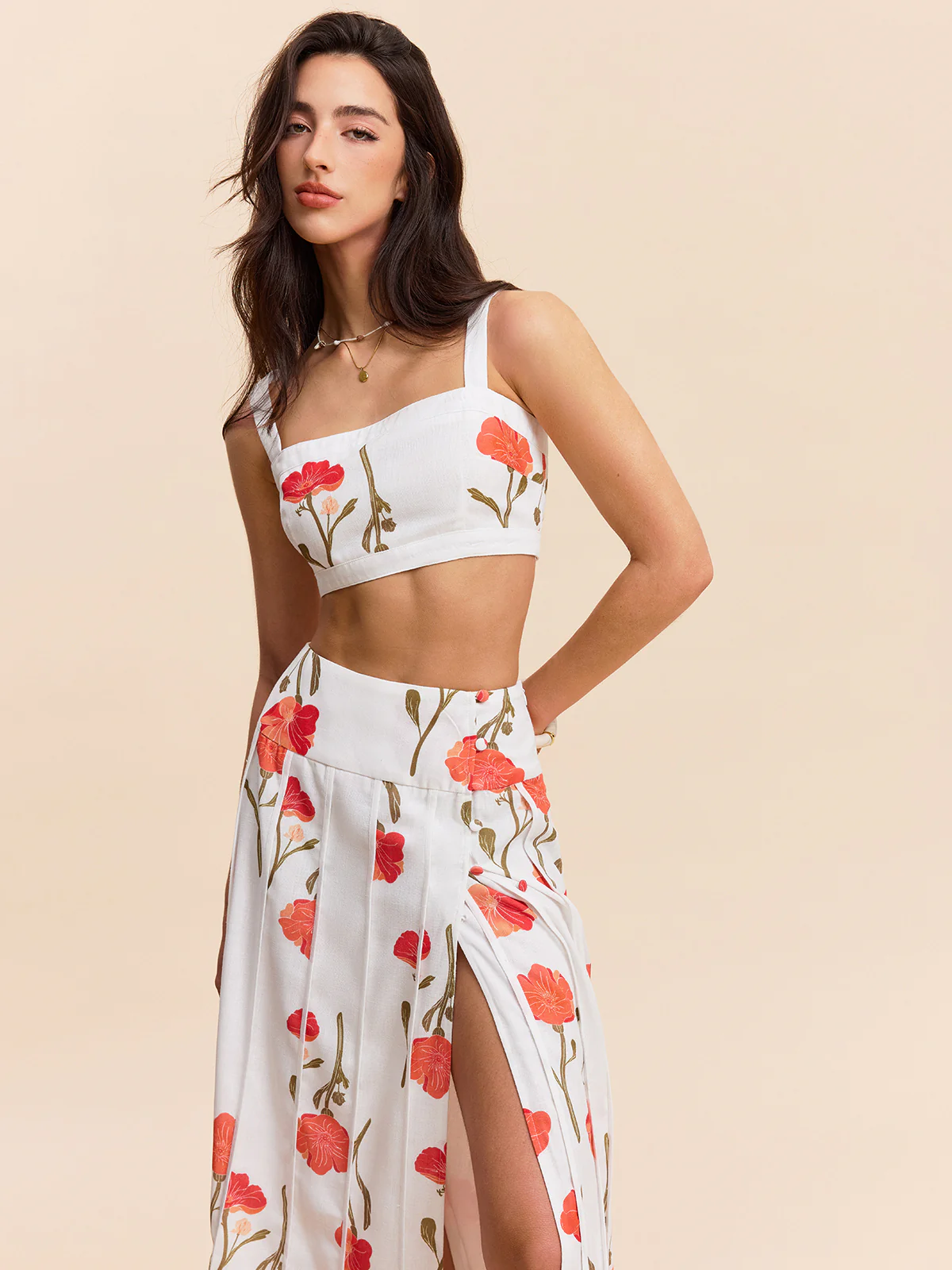 Floral Crop Top With Skirt Set - Takermore