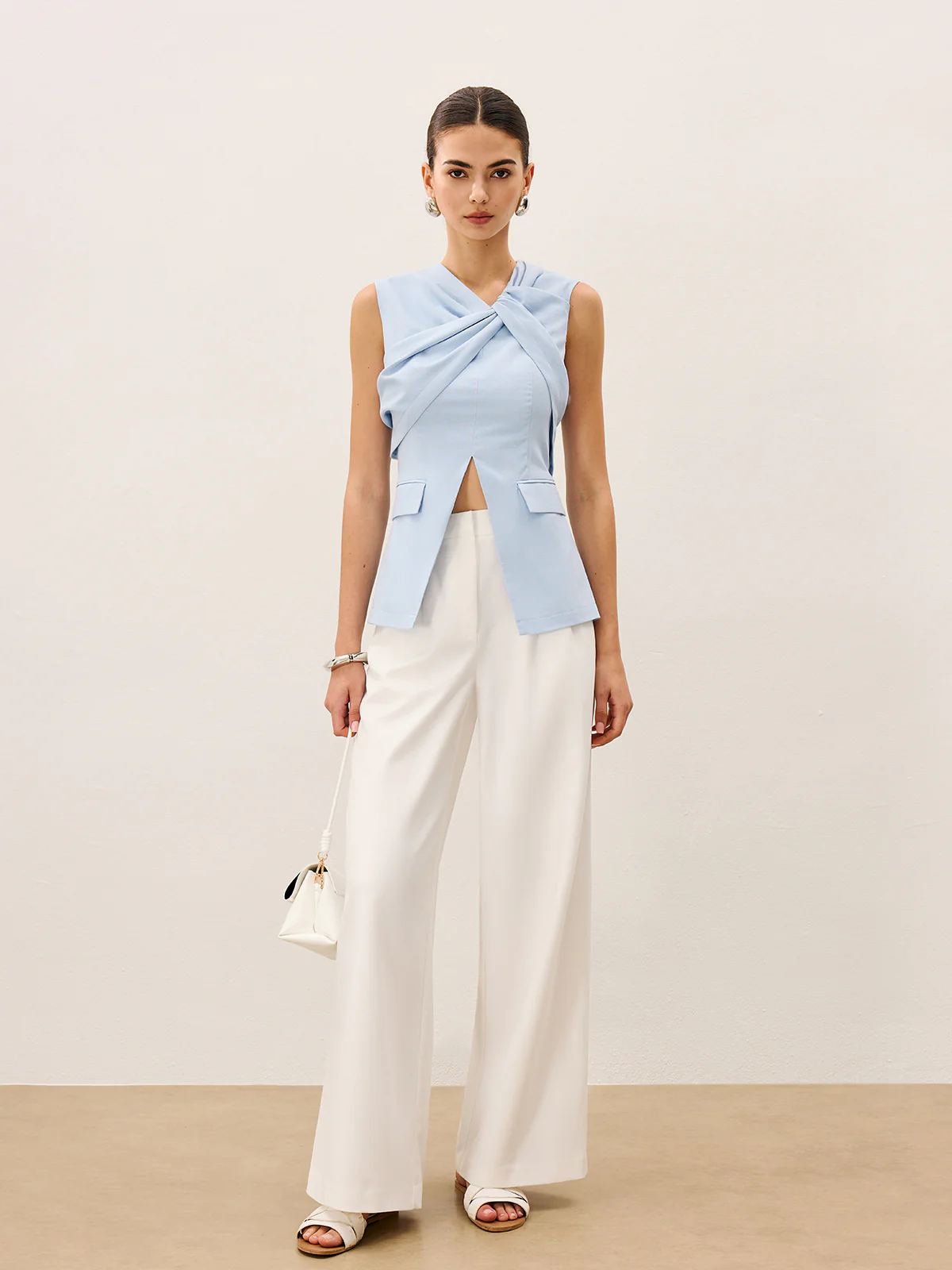 Linen & Cotton Pleated Sleeveless Vest With Invisible Zipper - Takermore