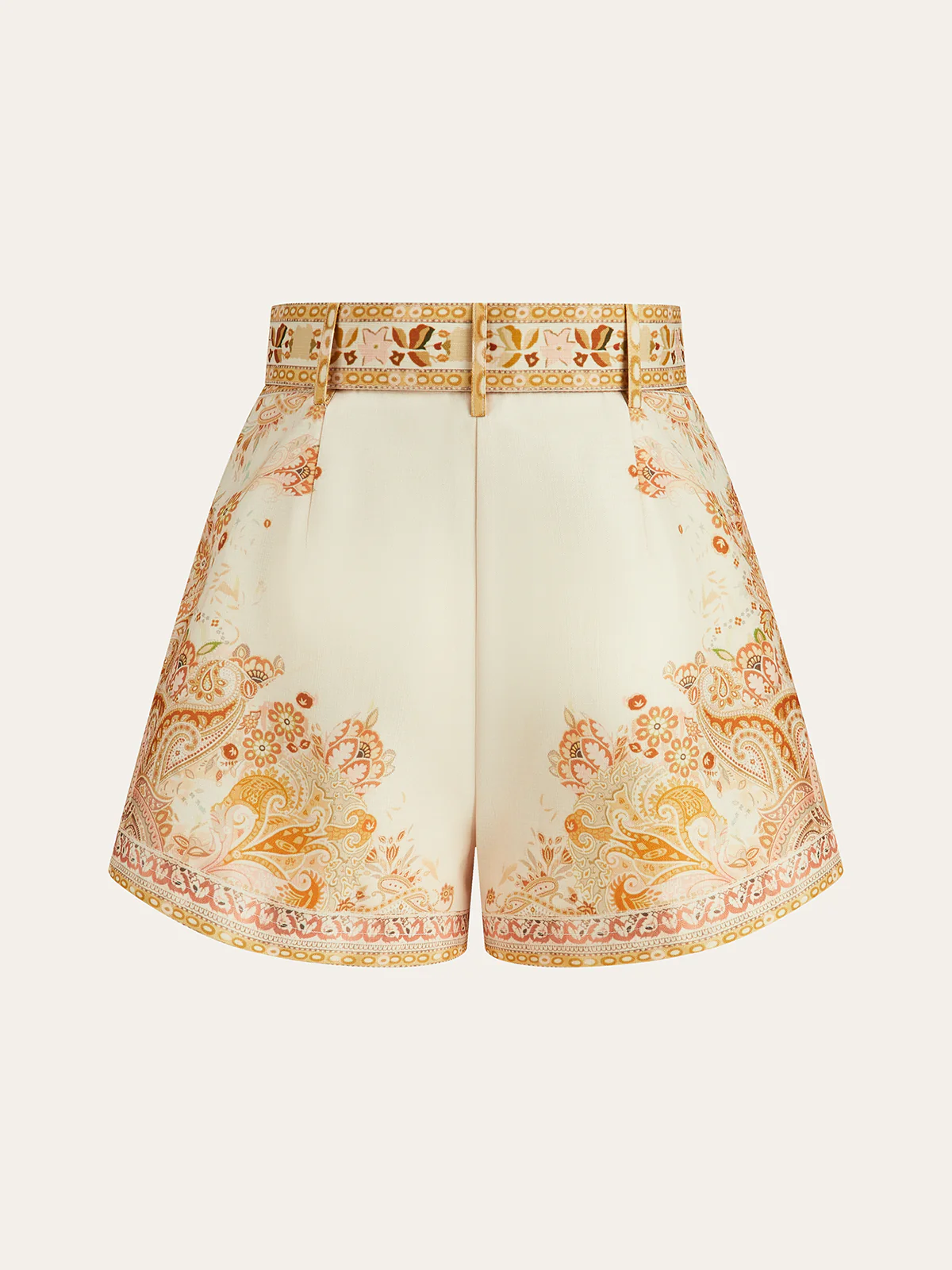 Belted Boho Print Tailored Shorts - Takermore