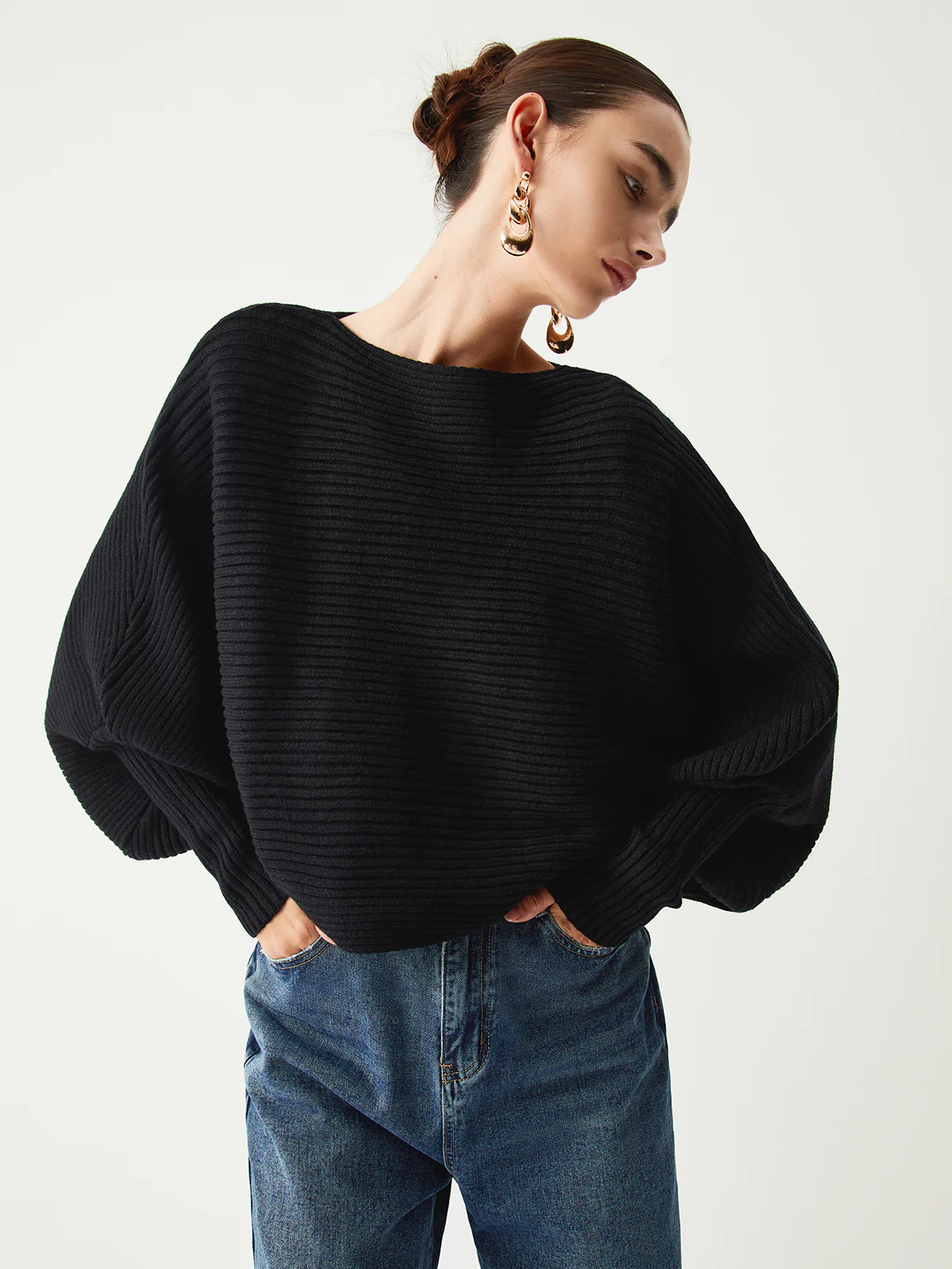 Slouchy Oversized Rib Crop Sweater - Takermore