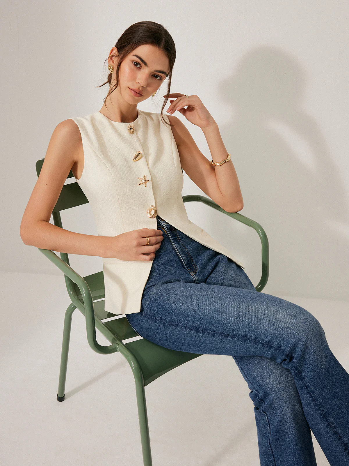 Button Detail Pockets Skirt Set - Takermore