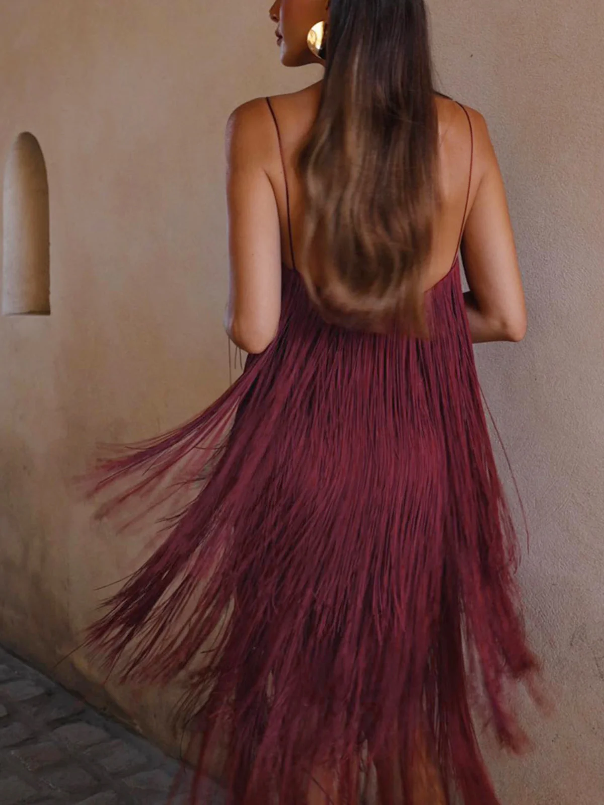 Florence Fringed Open Back Short Dress - Takermore