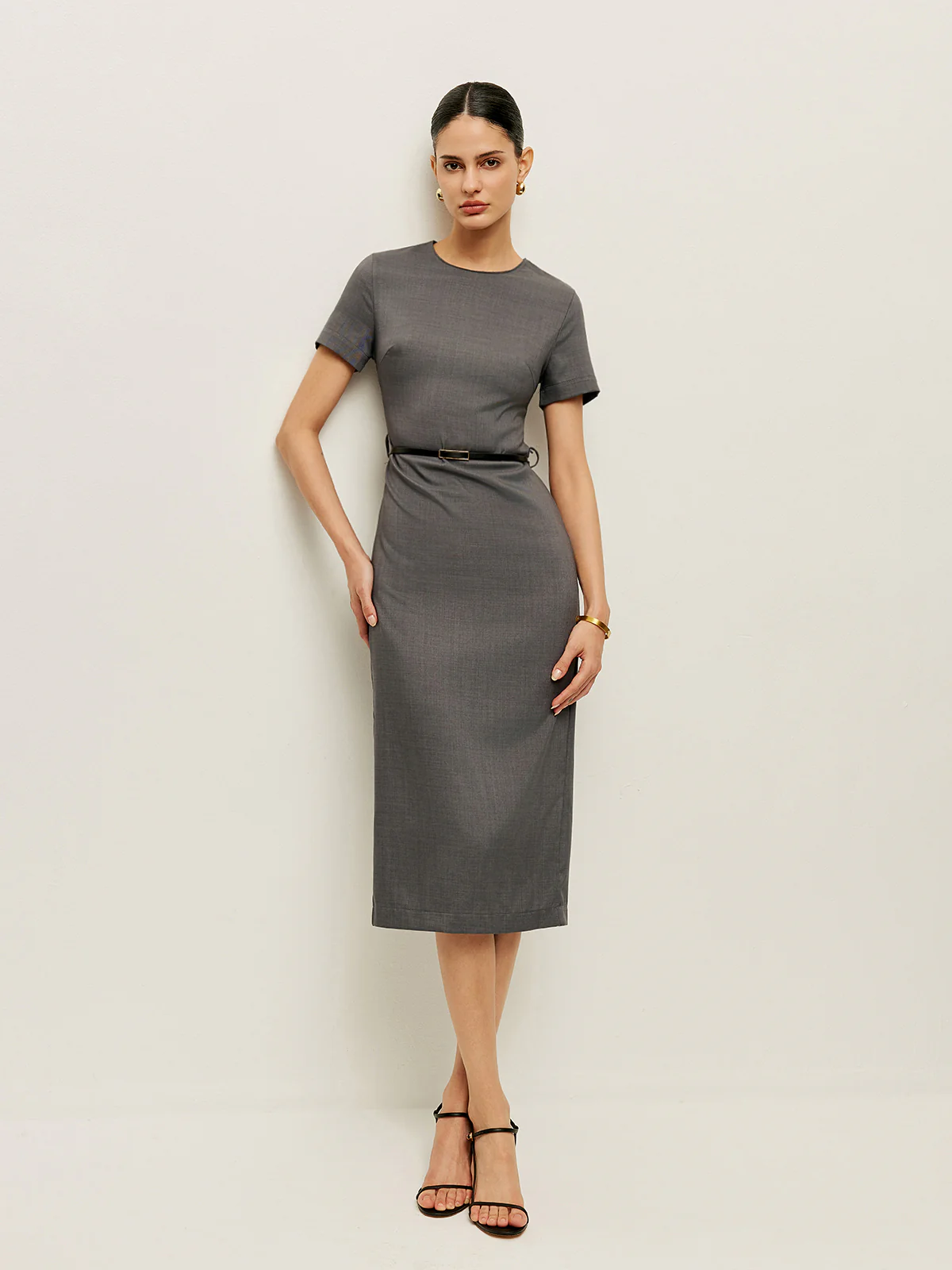 Belted Short Sleeve Pencil Dress - Takermore