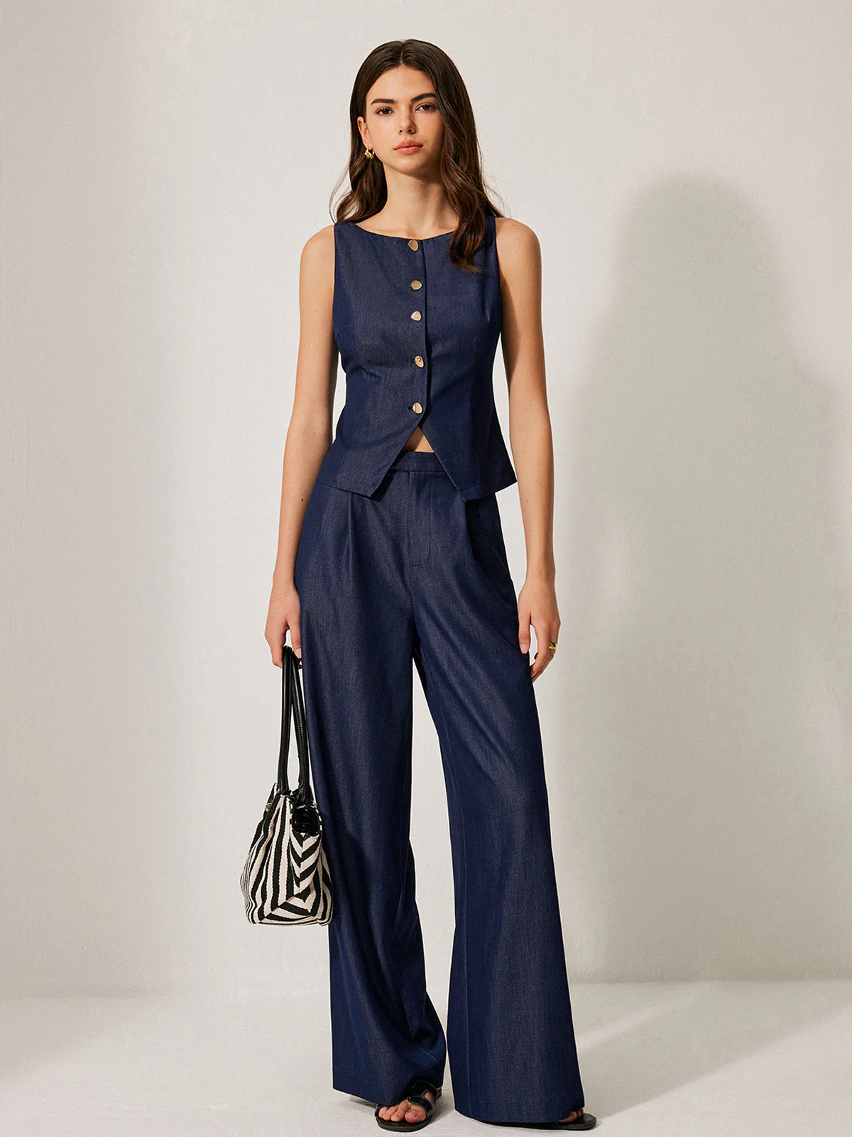 Button-Front Sleeveless Vest - Takermore