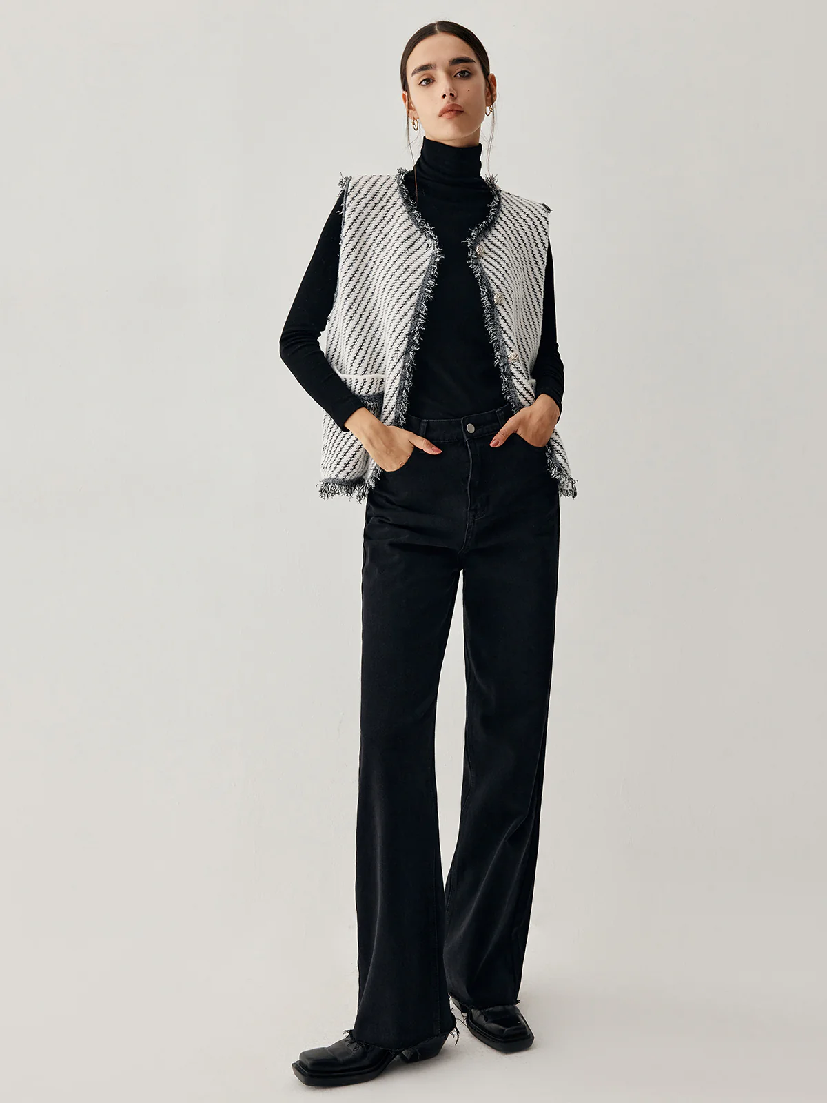 Raw Hem Double Pocket Knit Vest - Takermore