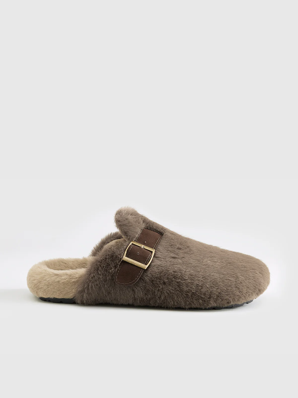Belt-Design Furry Mule Slippers - Takermore