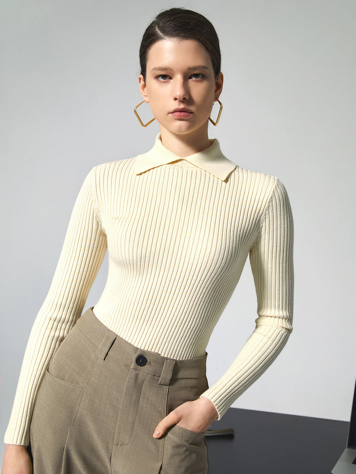Vanilla Polo Long Sleeve Knit Top - Takermore