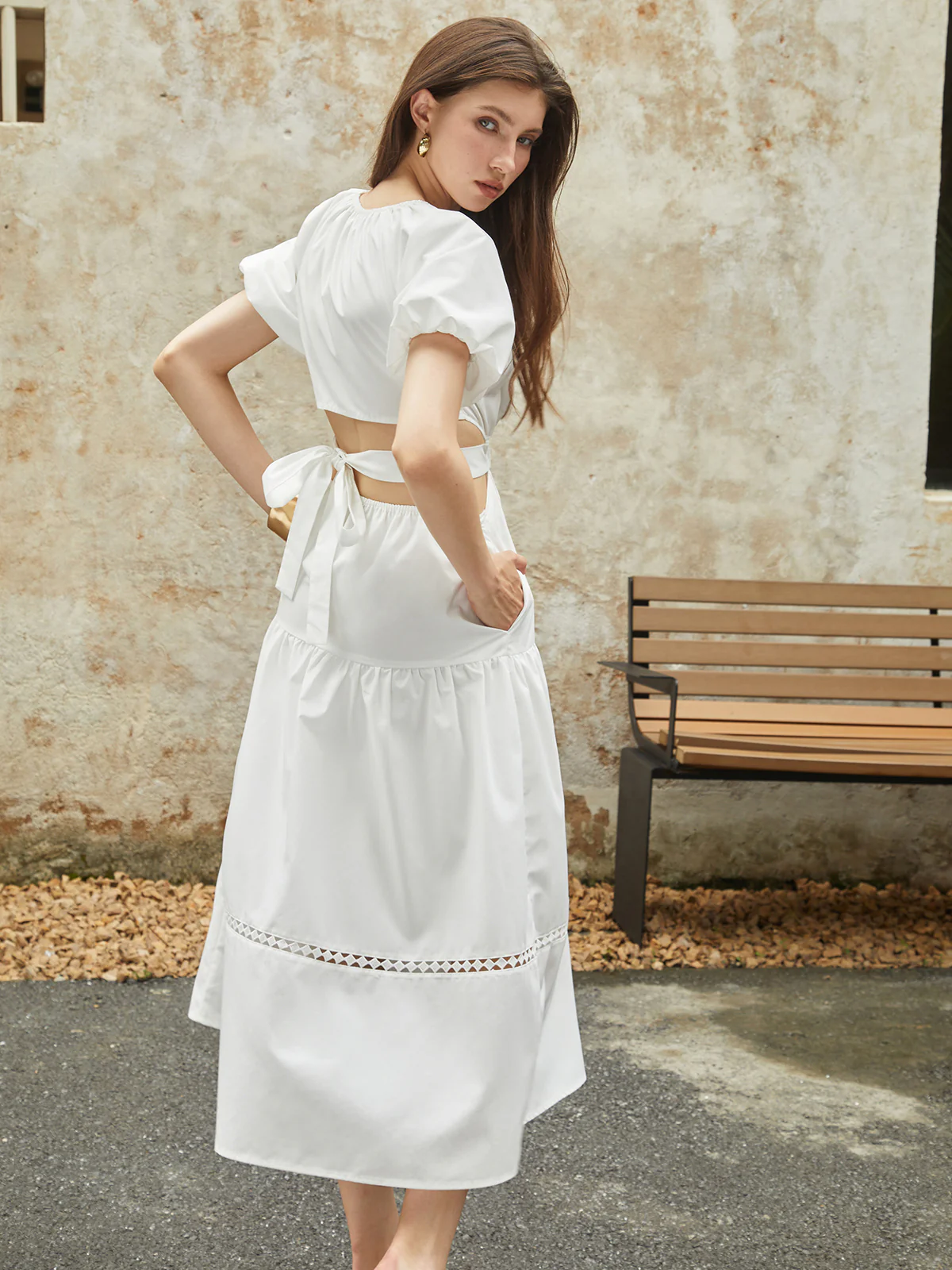 Frenchy Puff Sleeve Knotted Midi Dress - Takermore