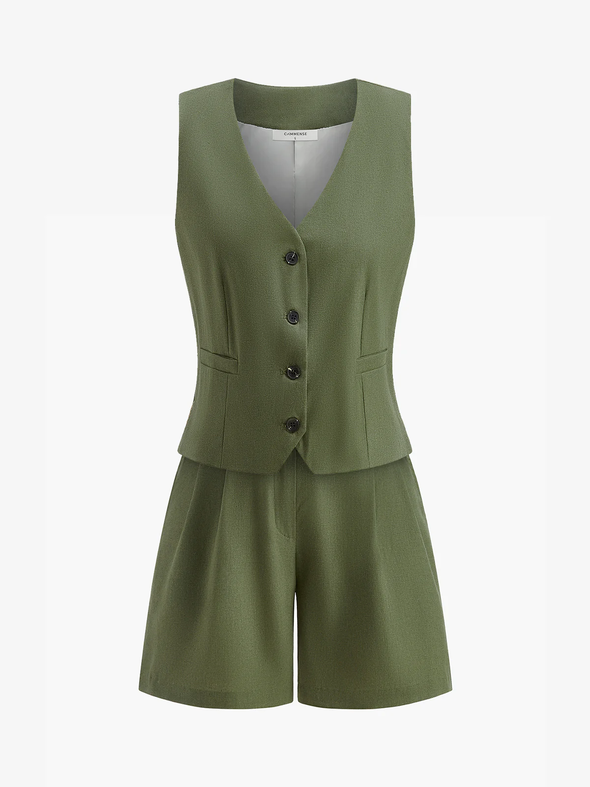 V-Neck Buttoned Shorts Set With Belt - Takermore