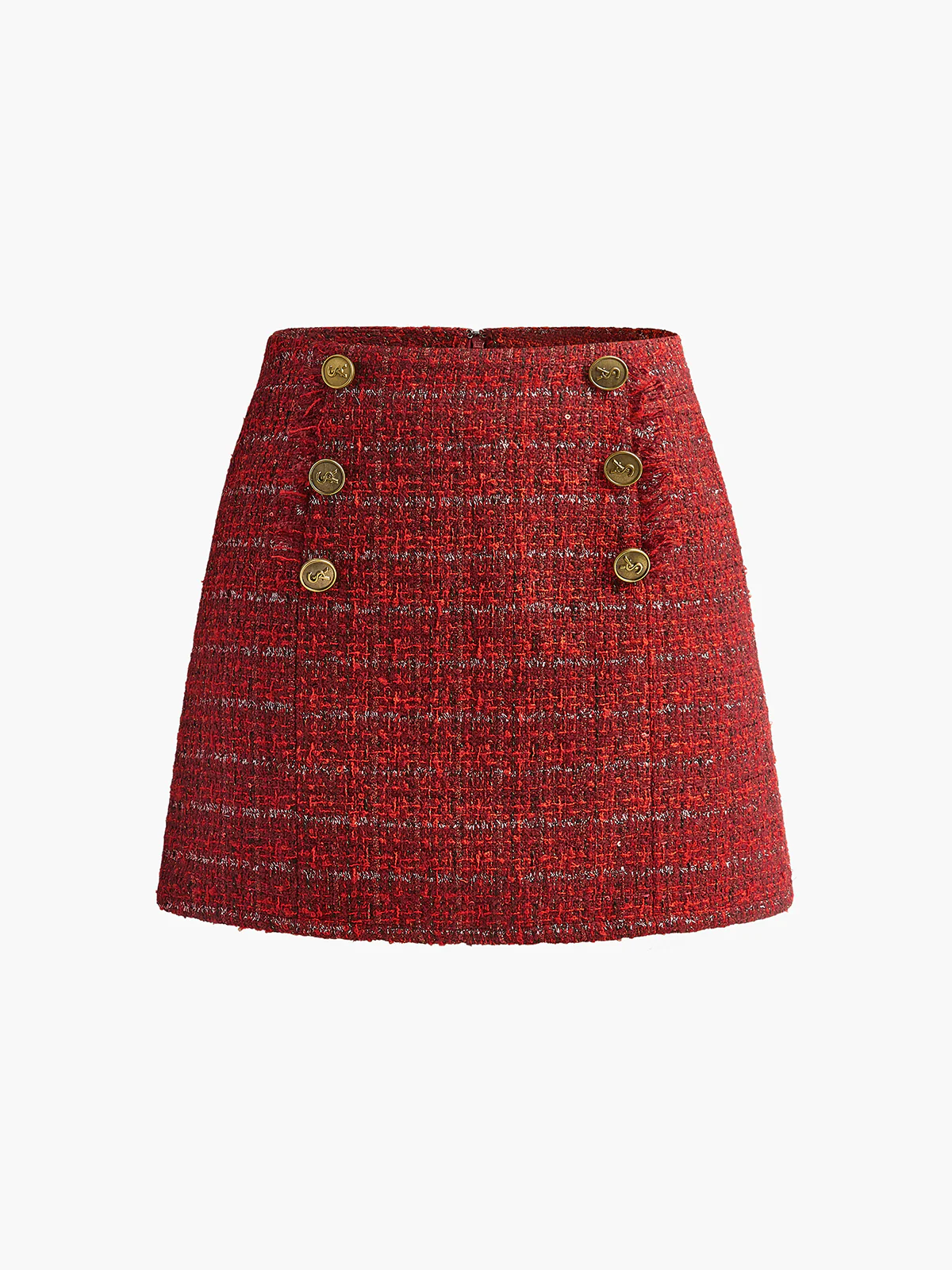 Mid-Waist Tweed Zipper Skirt - Takermore