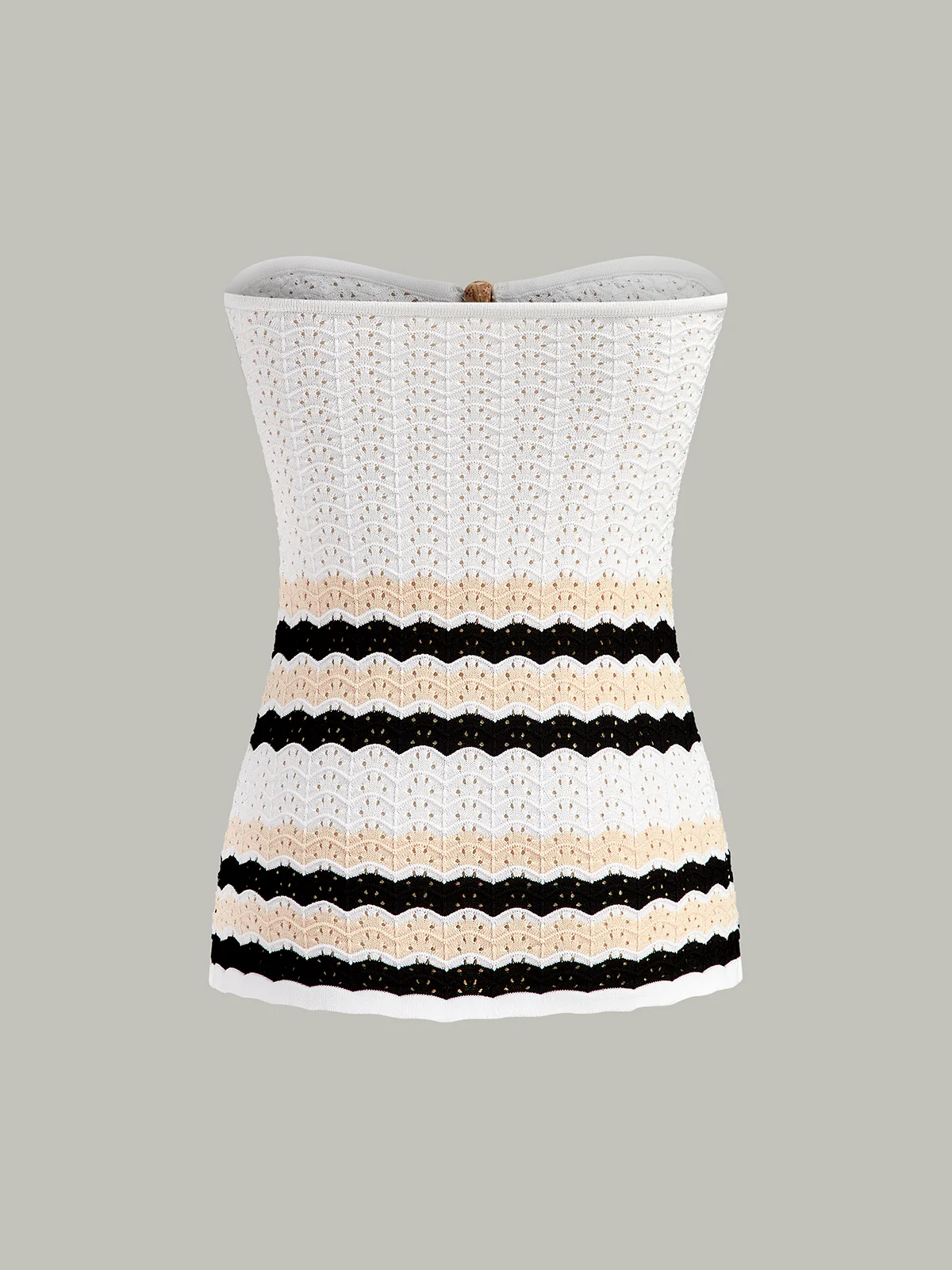 Striped Hem Strapless Knit Top - Takermore