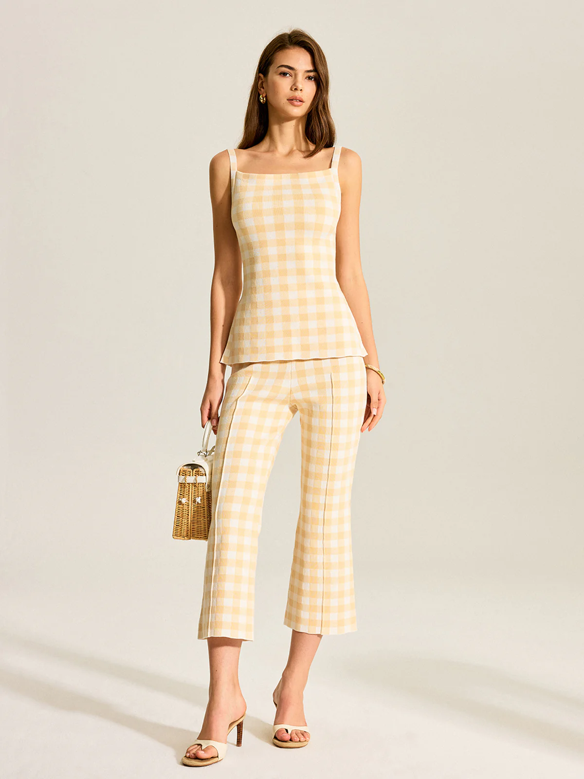 Gingham Print Pants Set - Takermore