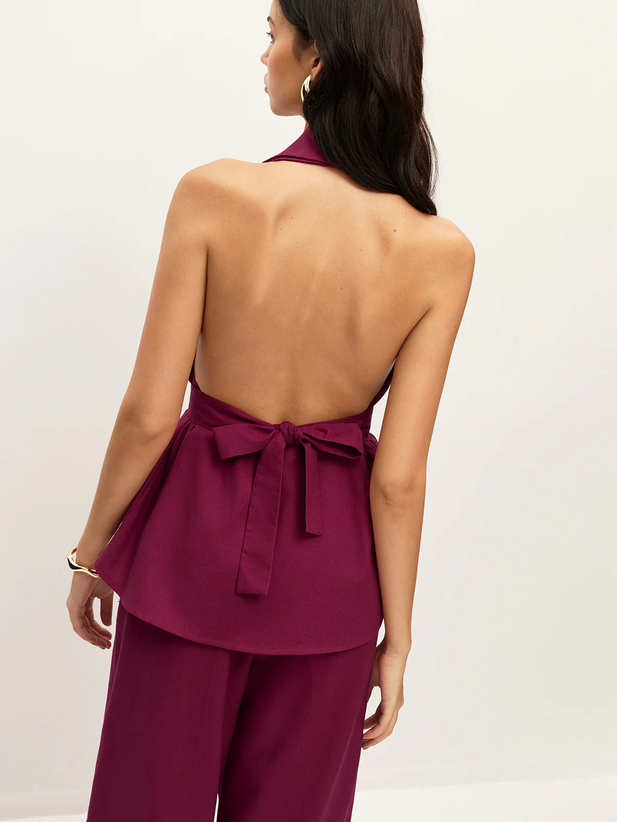 Halter Neck Belted Pocketed Pants Set - Takermore