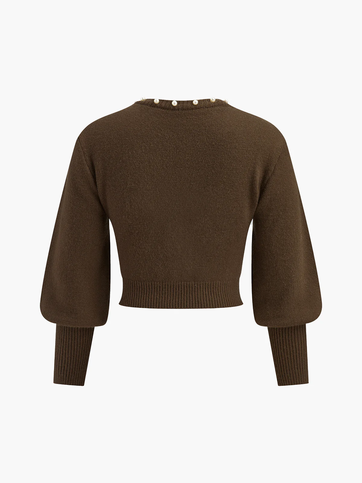 Pearl Trim Lantern Sleeve Knit Top - Takermore