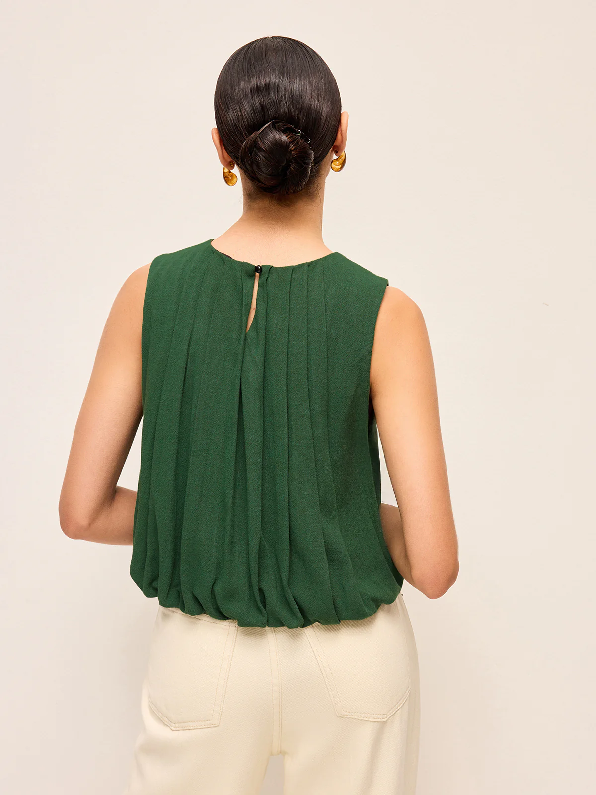 Pleated Cotton & Linen Sleeveless Top - Takermore